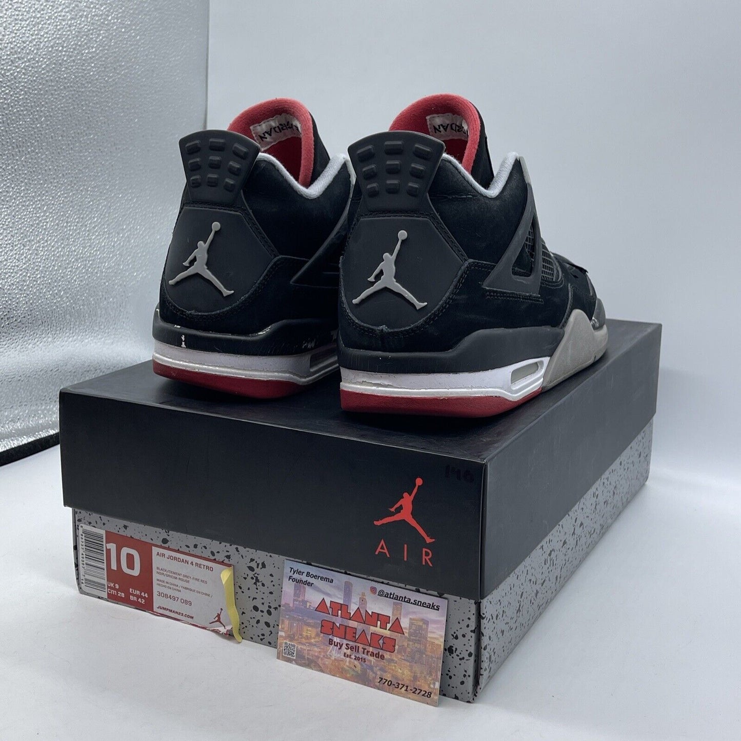 Size 10 - Jordan 4 Retro bred release 2012 Black Grey Suede Leather (308497-089)