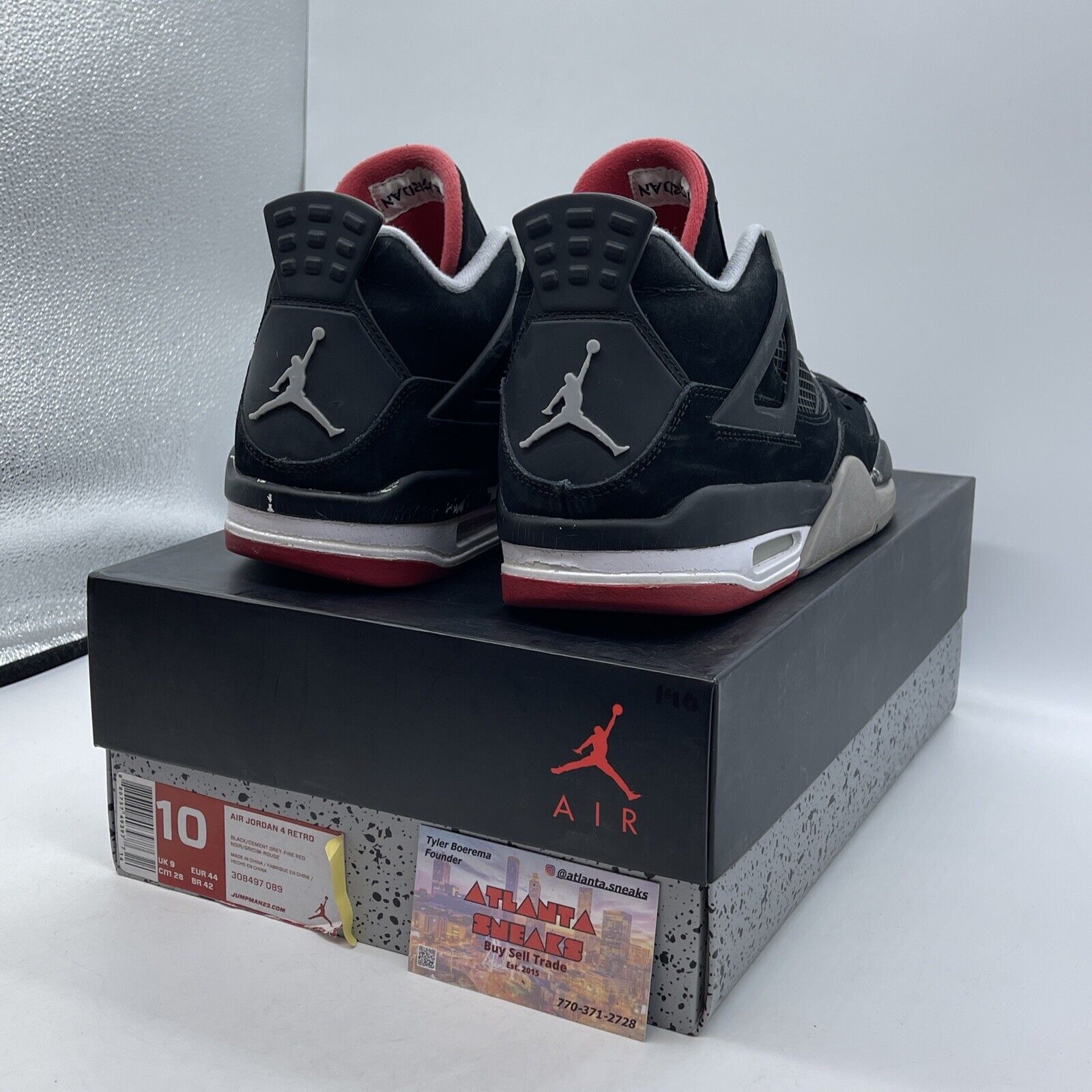 Size 10 - Jordan 4 Retro bred release 2012 Black Grey Suede Leather (308497-089)