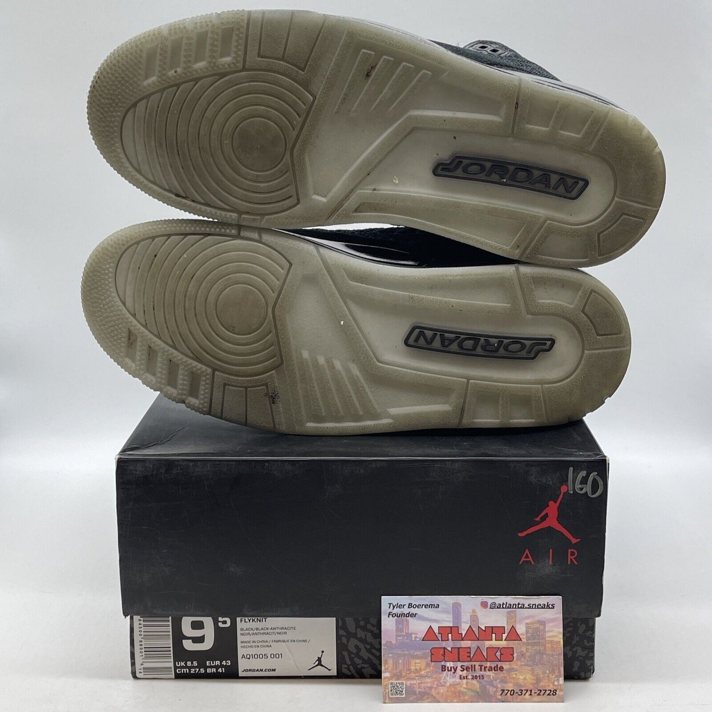 Size 9.5 - Air Jordan 3 Retro Flyknit Black (AQ1005-001)