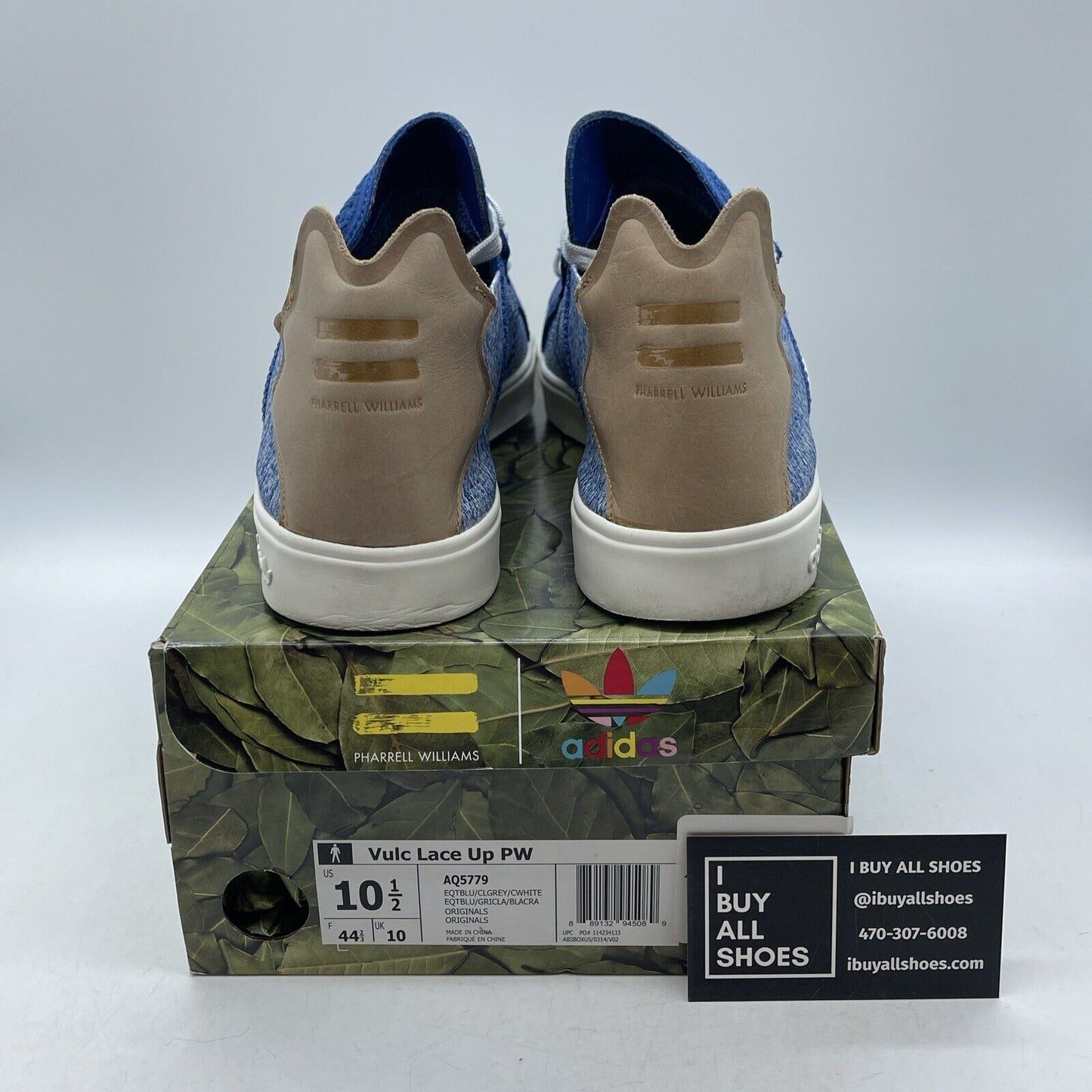 Size 10.5 - adidas Pharrell x Vulc Lace Up Blue Suede Brown Leather (AQ5779)