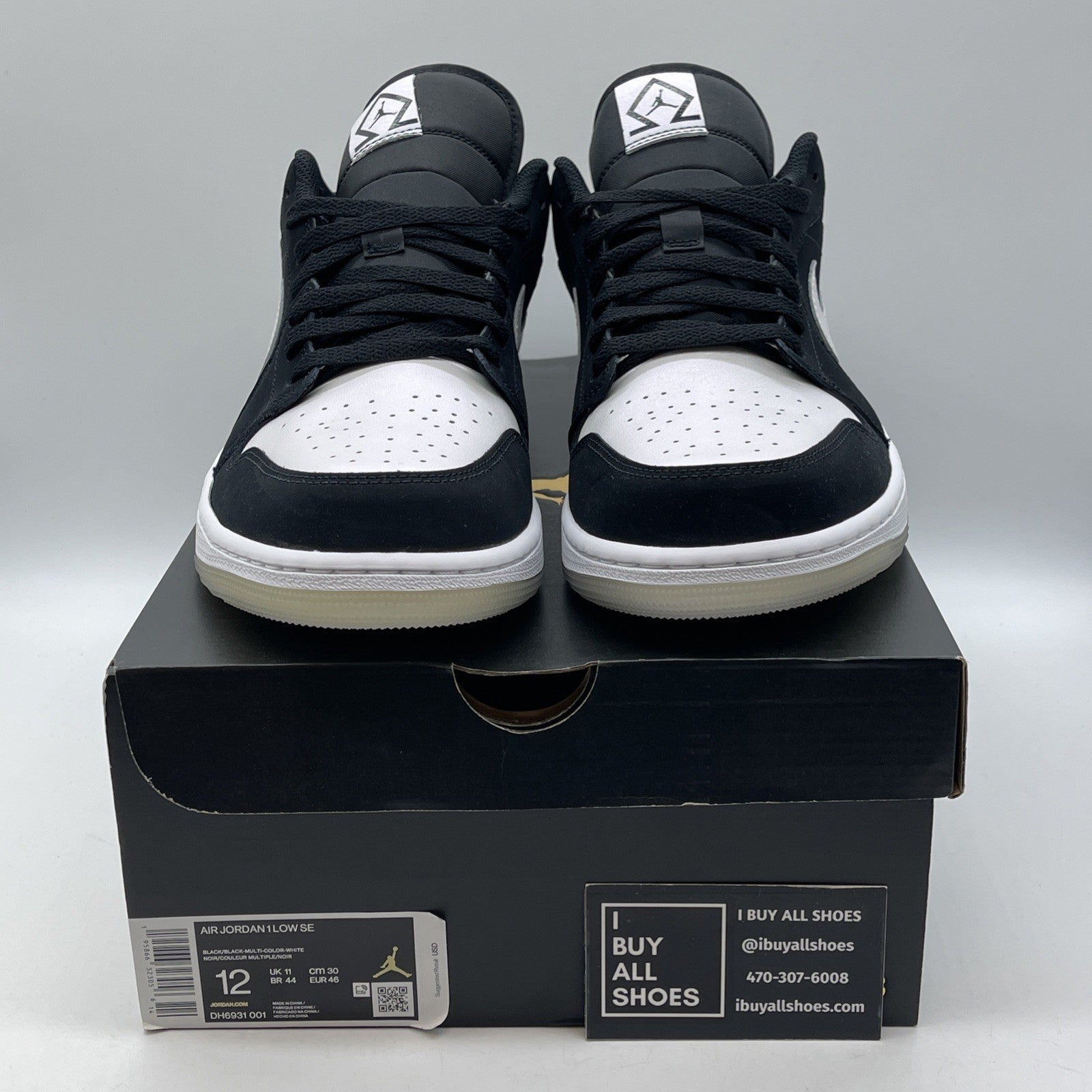 Size 12 - Jordan 1 Low SE Diamond Black White Suede Leather (DH6931-001)