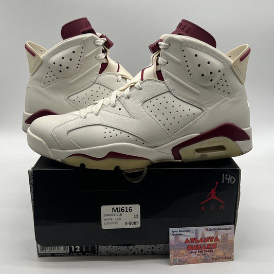 Size 12 - Air Jordan 6 Retro 2015 Maroon White Leather (384664-116)