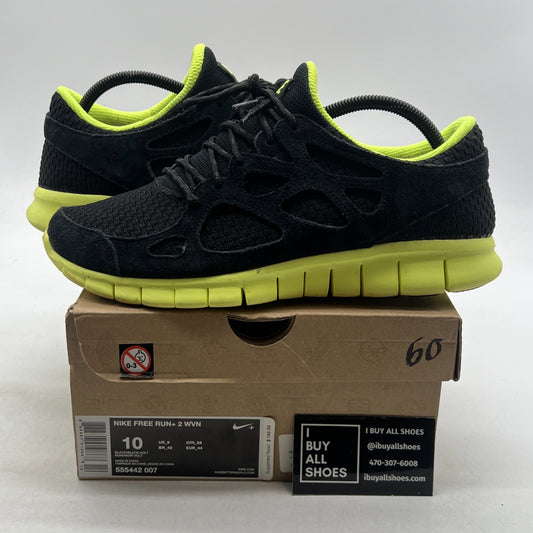 Size 10 - Nike Free Run+ Woven WVN Sneakers Black Volt (555442-007)