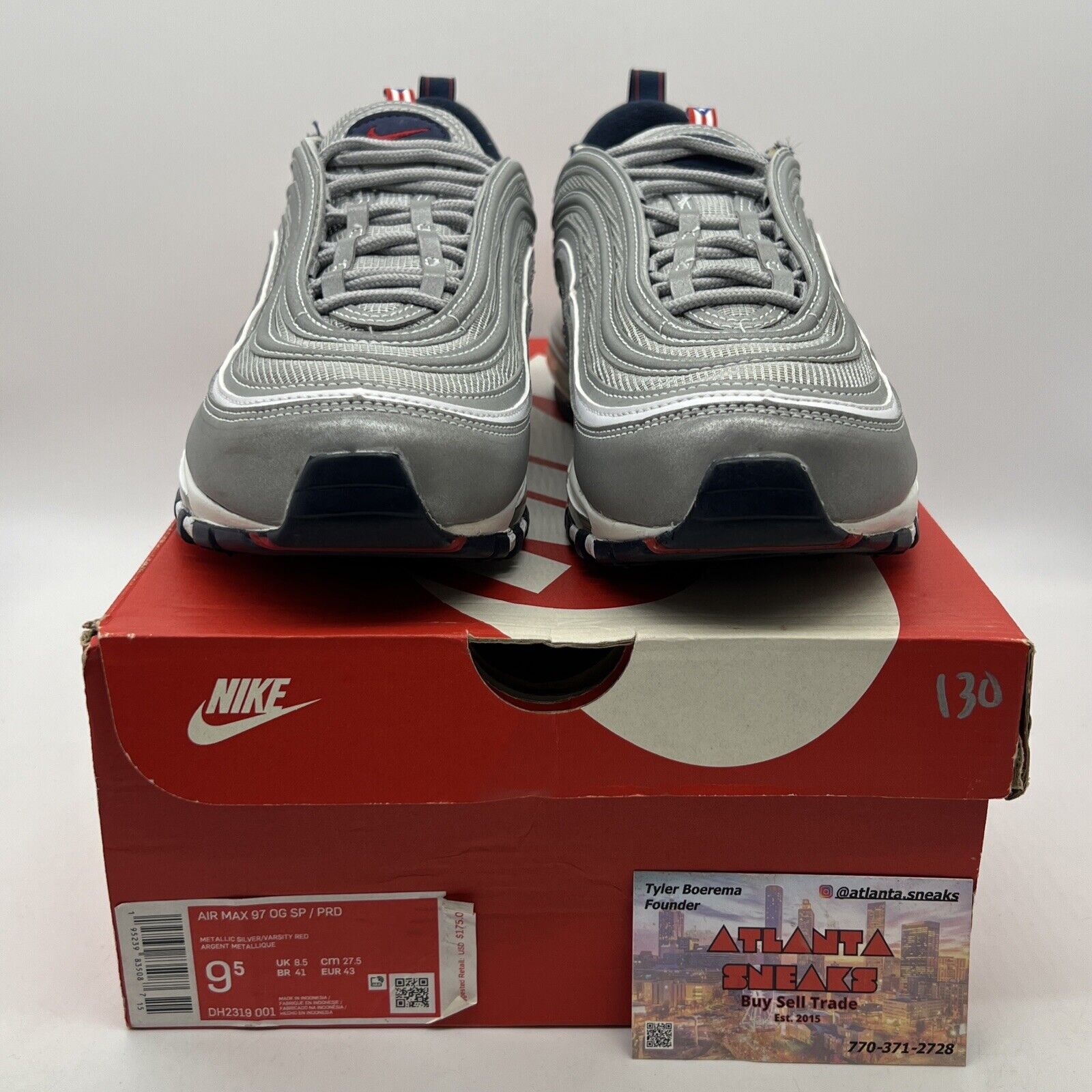 Size 9.5 - Nike Air Max 97 OG SP Puerto Rico Silver Red Leather Navy DH2319-001