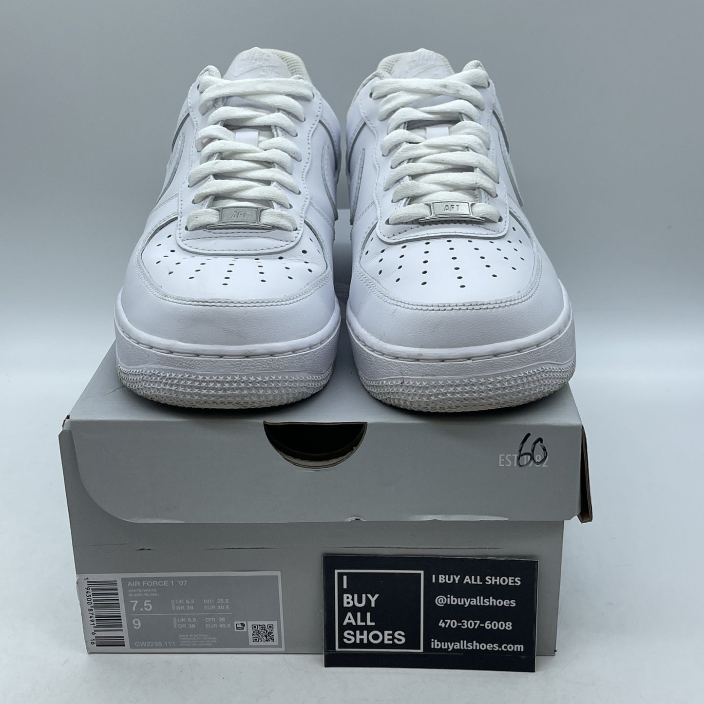 Size 7.5 - Nike Air Force 1 '07 Low Triple White Leather (CW2288-111)