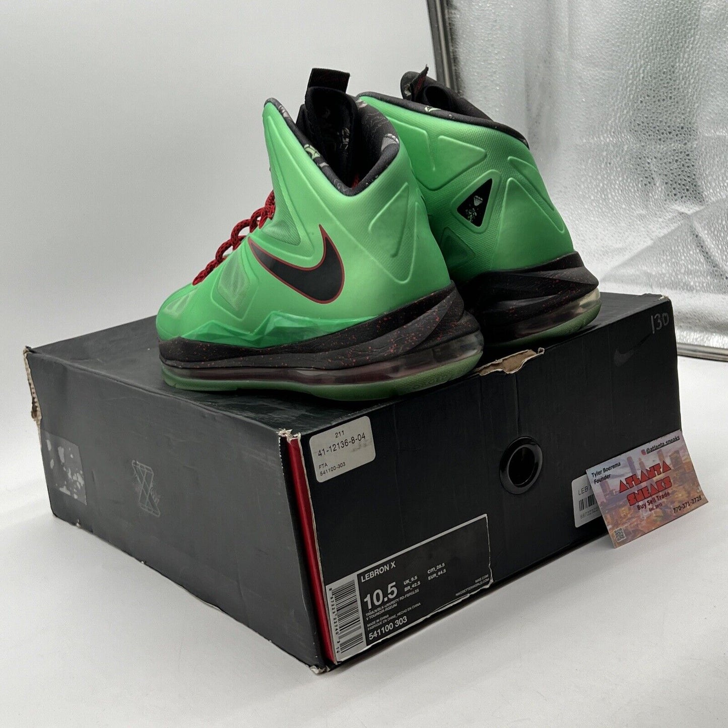 Size 10.5 - Nike LeBron 10 Cutting Jade Black Red Green (541100-303)