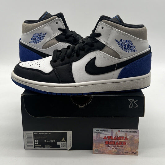 Size 8 - Air Jordan 1 SE Mid Royal Black Toe Blue Grey Leather Suede 852542-102