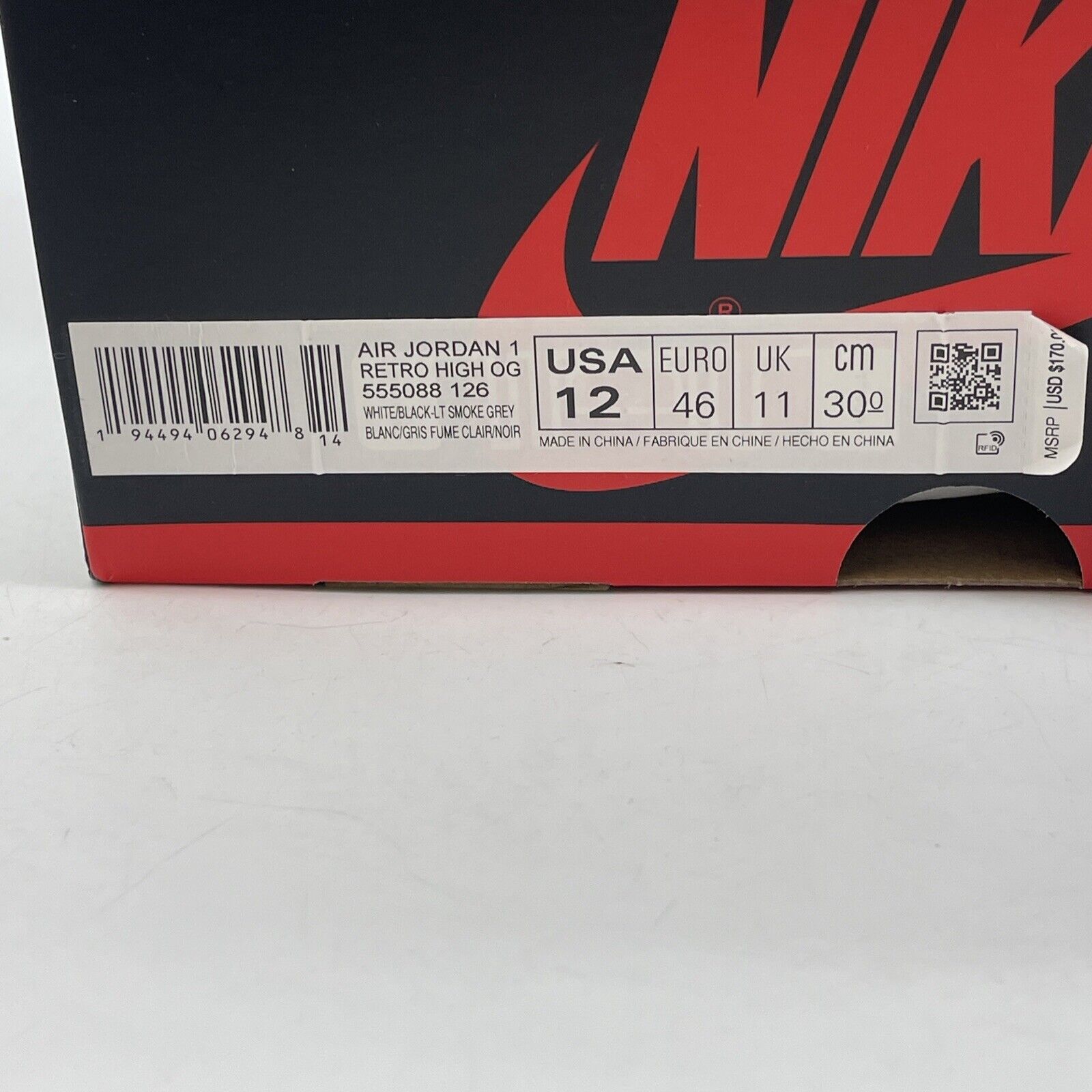 Size 12 - Jordan 1 Retro High OG Smoke Gray Red Suede Leather (555088-126)