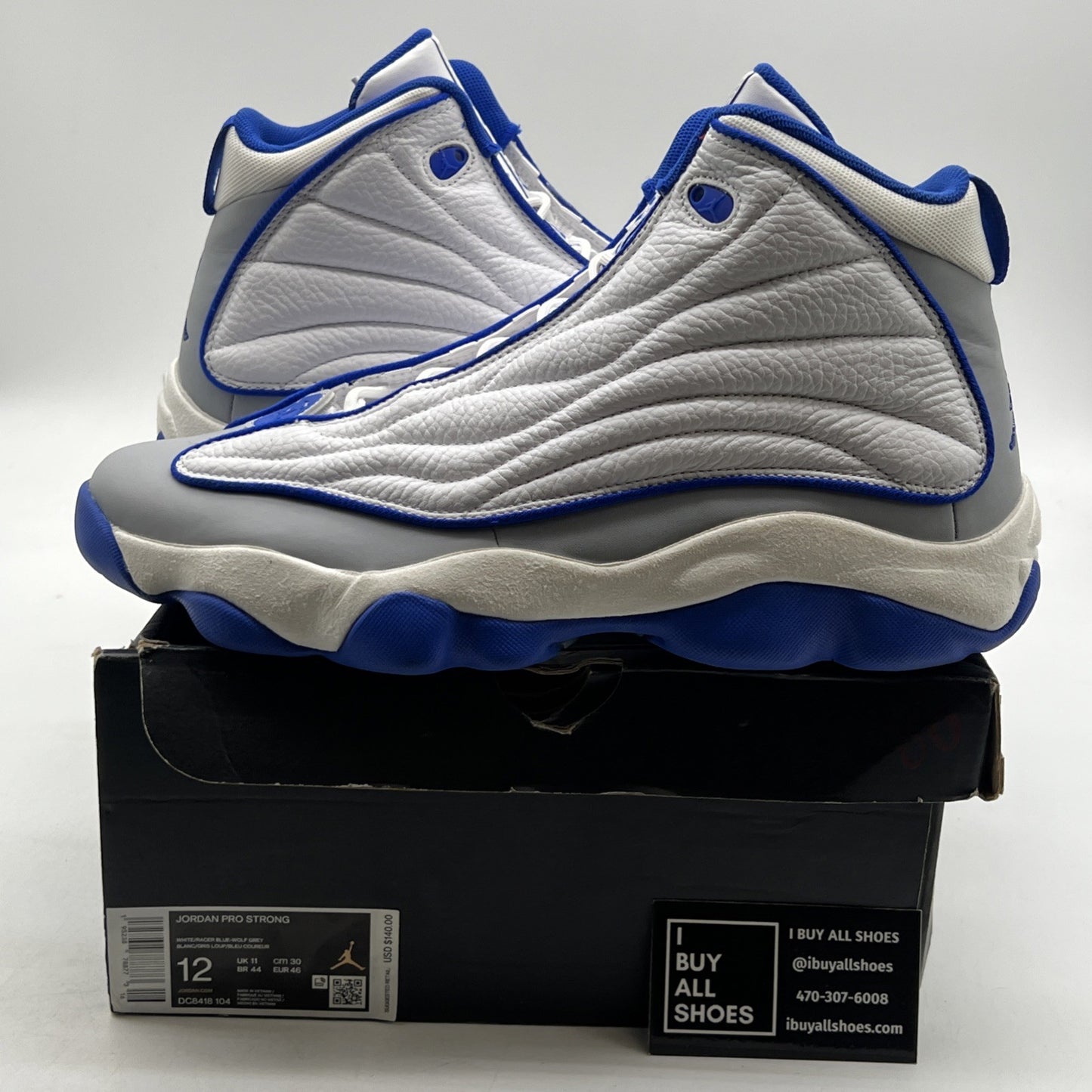 Size 12 - Jordan Pro Strong White Hyper Royal Men’s White Gray (DC8418-104)