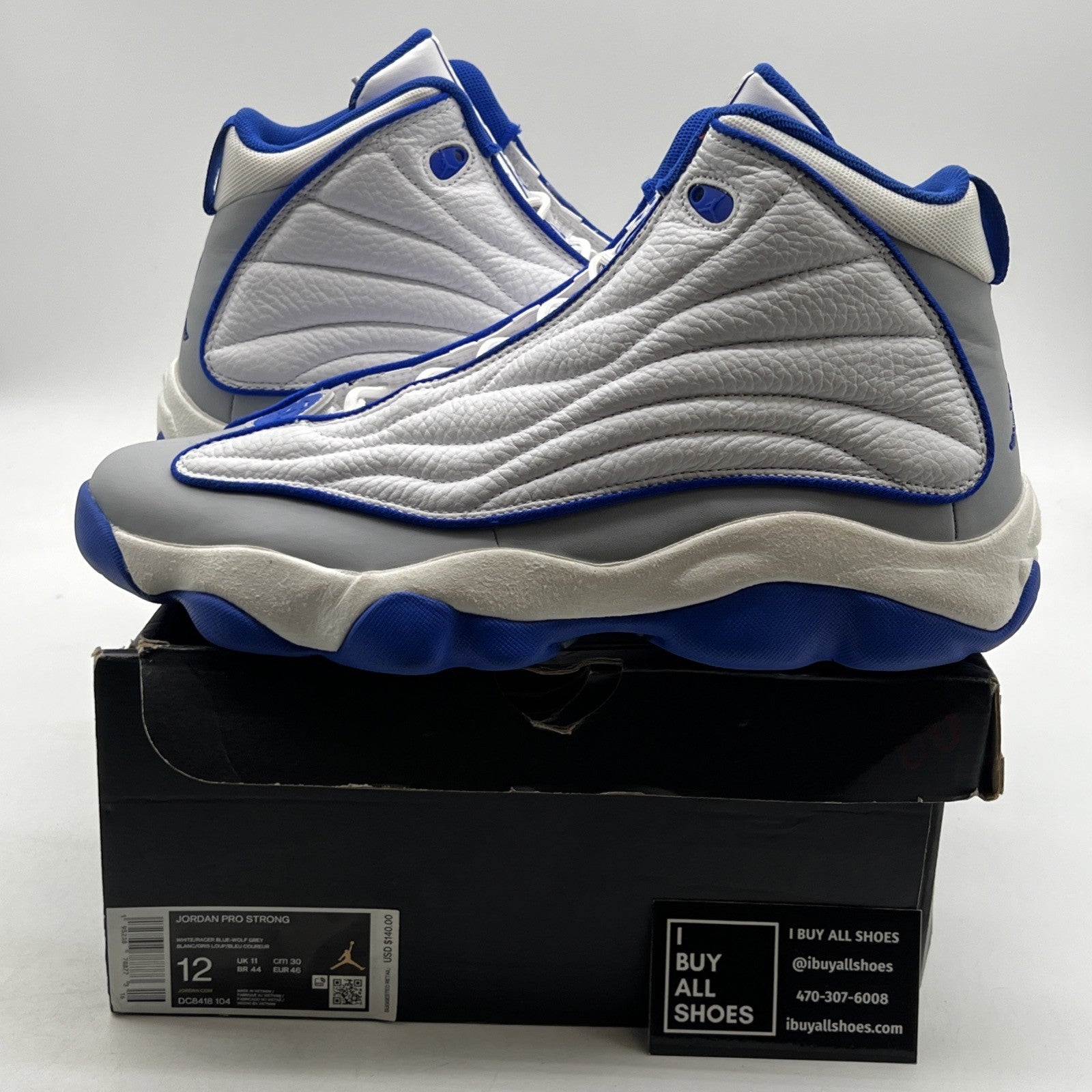Size 12 - Jordan Pro Strong White Hyper Royal Men’s White Gray (DC8418-104)