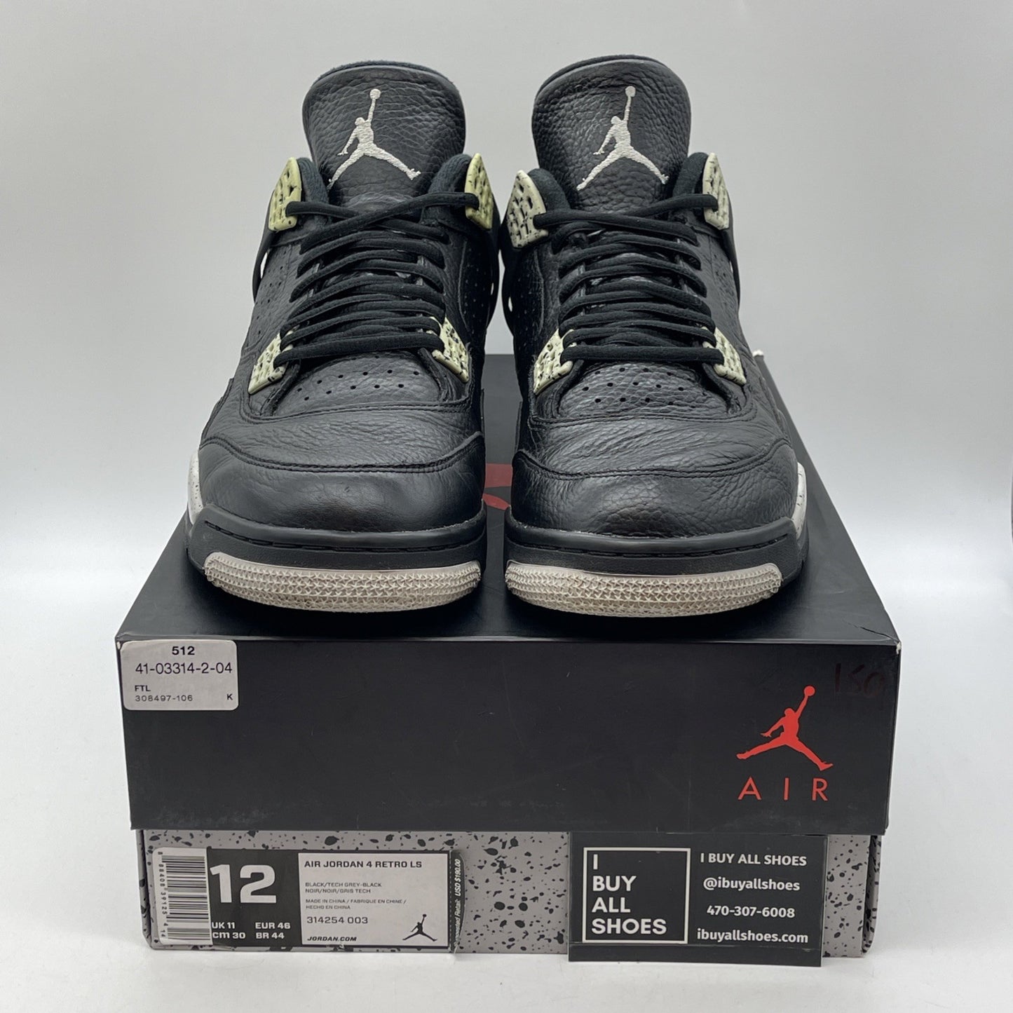 Size 12 - Jordan 4 Retro LS oreo 2015 Black Grey Leather (314254-003)