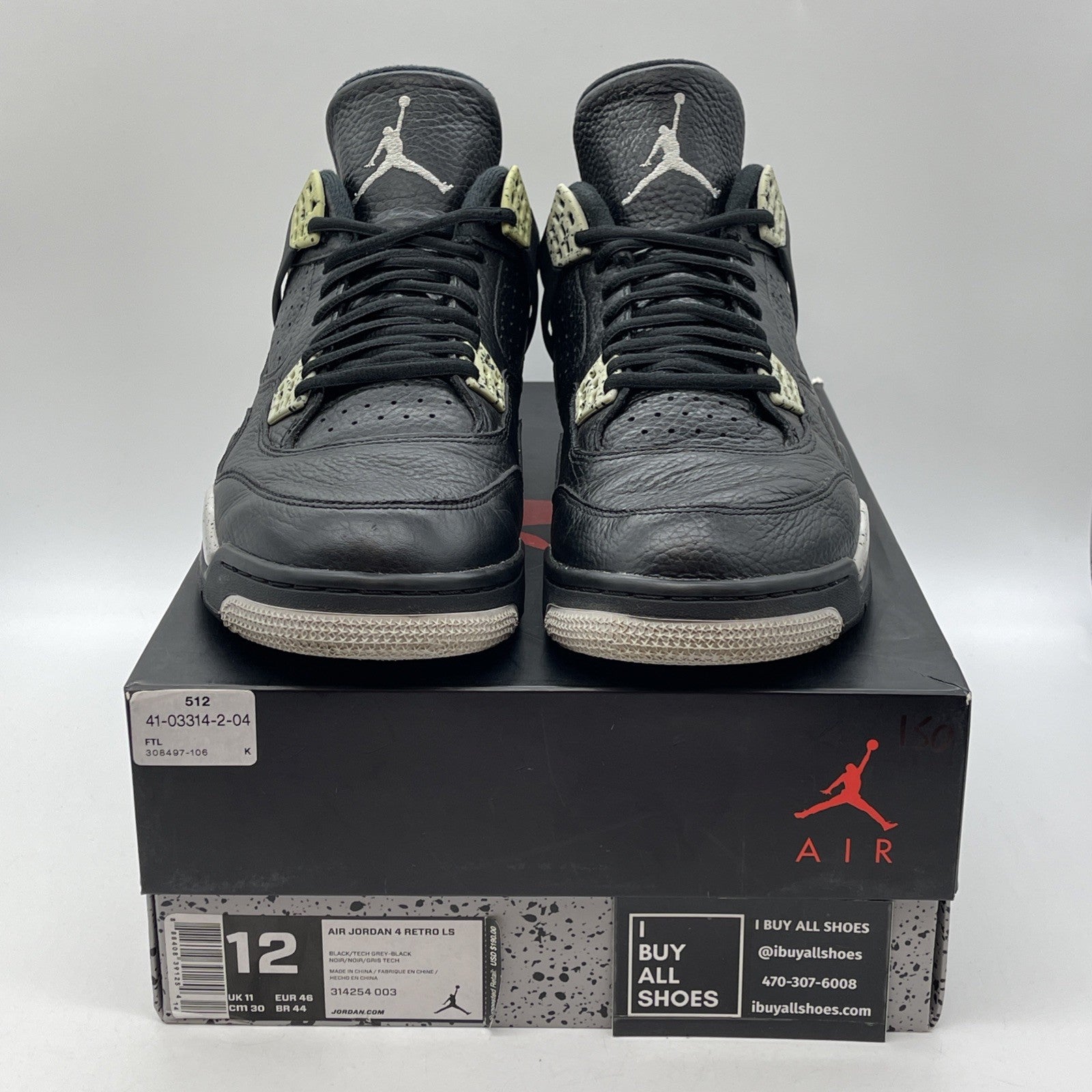 Size 12 - Jordan 4 Retro LS oreo 2015 Black Grey Leather (314254-003)