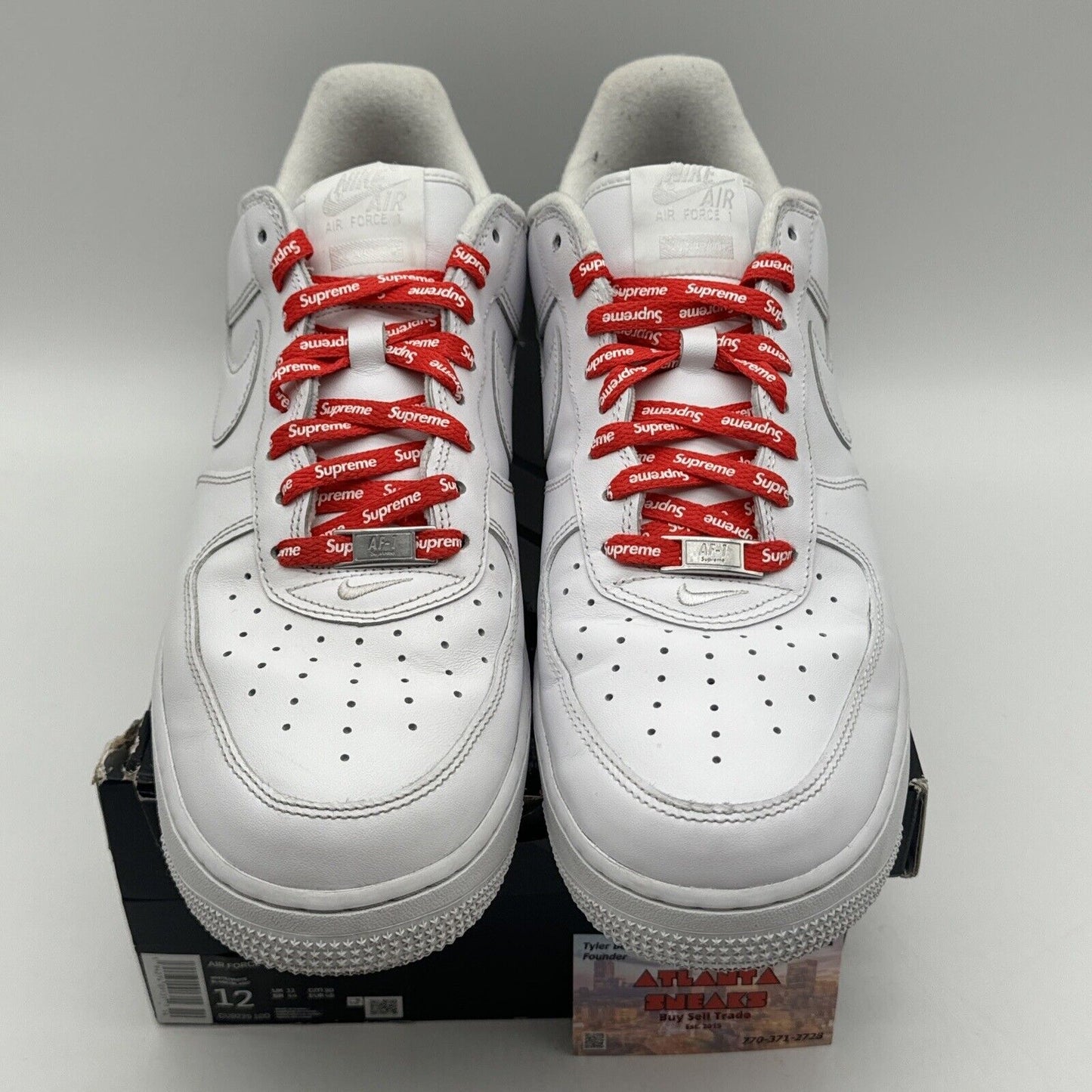 Size 12 - Nike Air Force 1 x Supreme Low Box Logo - White Red Leather OG All