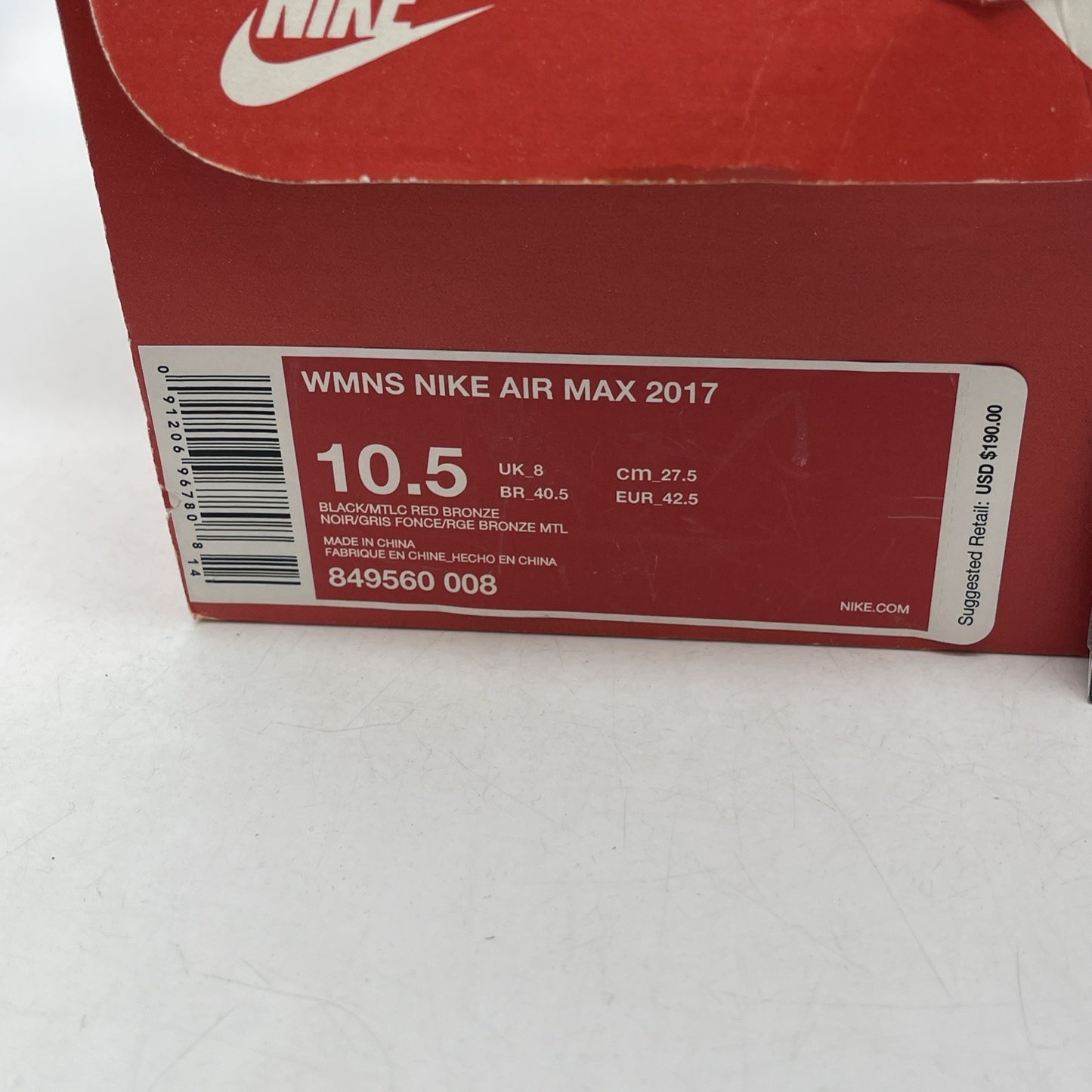Size 10.5W - Nike Air Max 2017 Black Pink (849560-008)