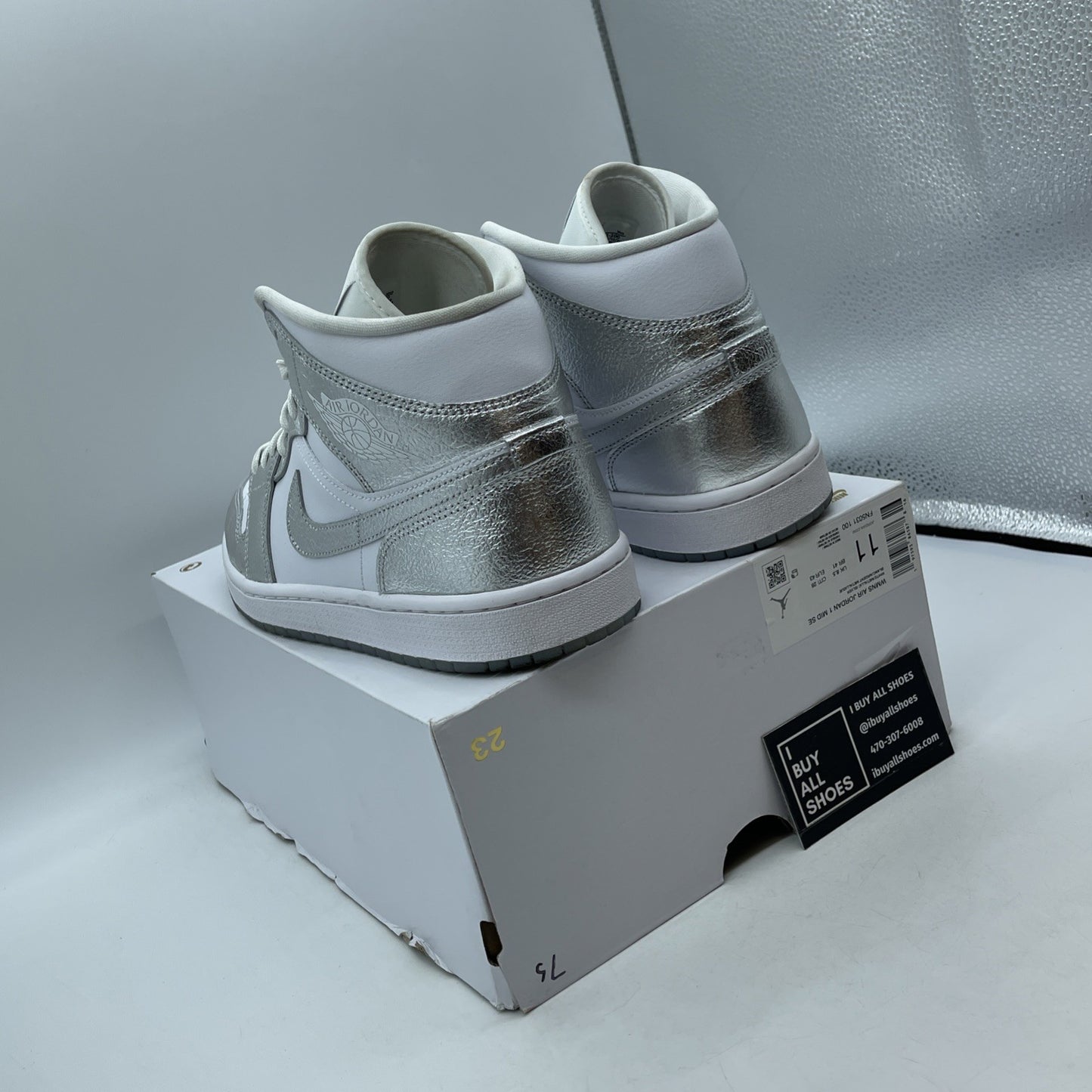 Size 11W - Air Jordan 1 SE Mid Metallic Silver White Leather (FN5031-100)