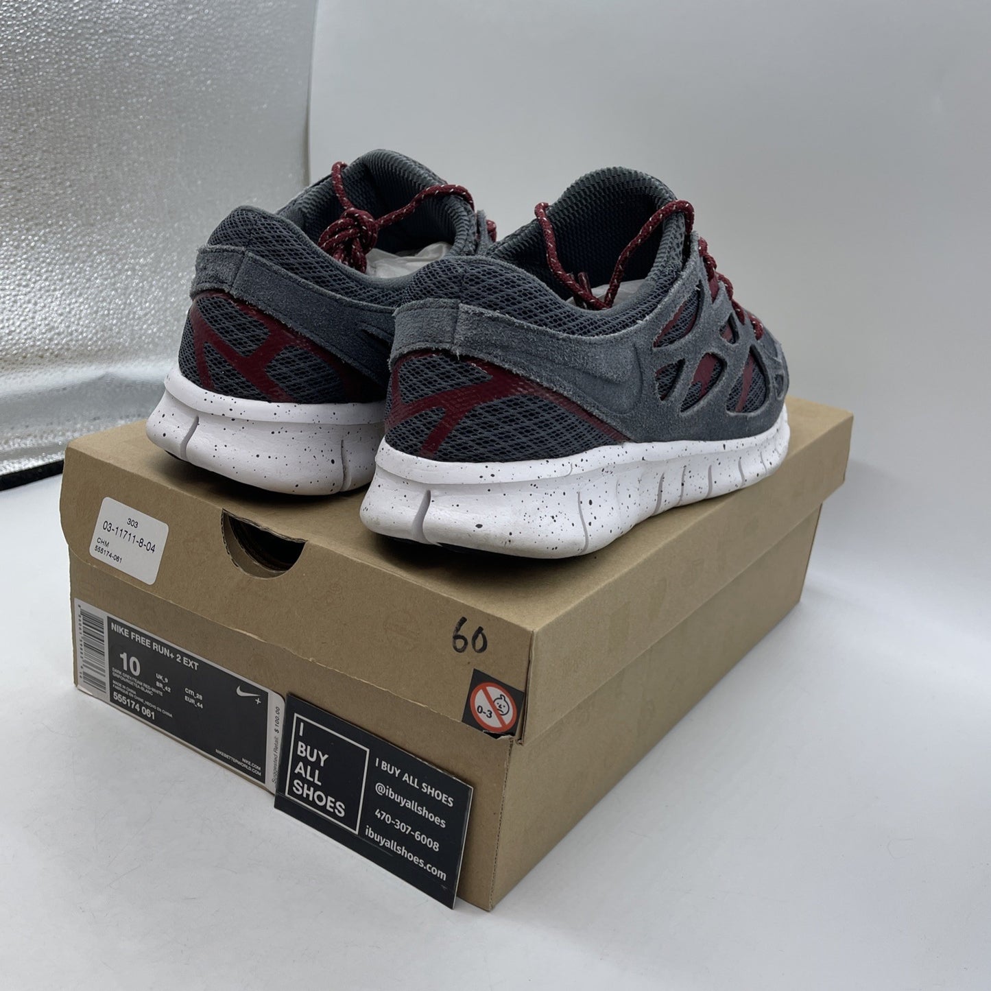 Size 10 - Nike Free Run 2 gray and crimsom red (555174-061)