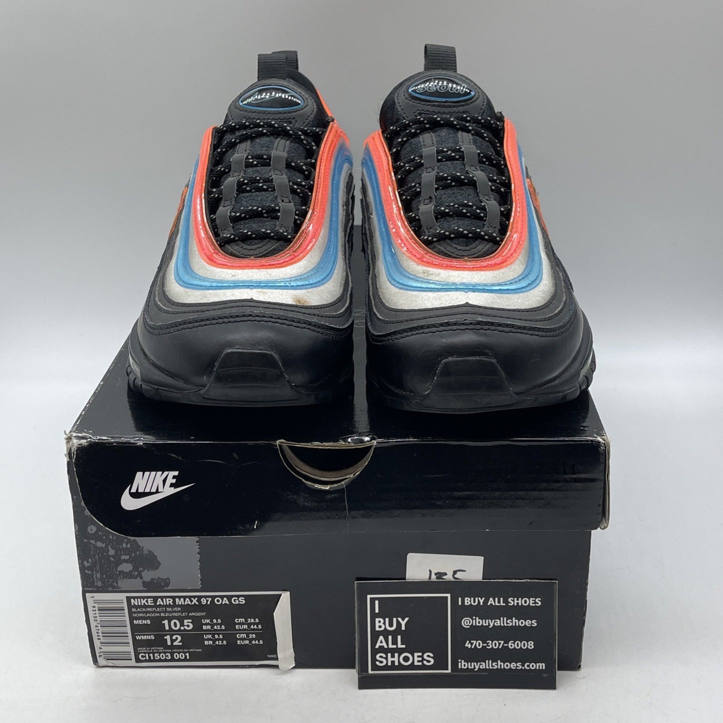 Size 10.5 - Nike Air Max 97 On Air: Neon Seoul  Black Blue Leather (CI1503-001)