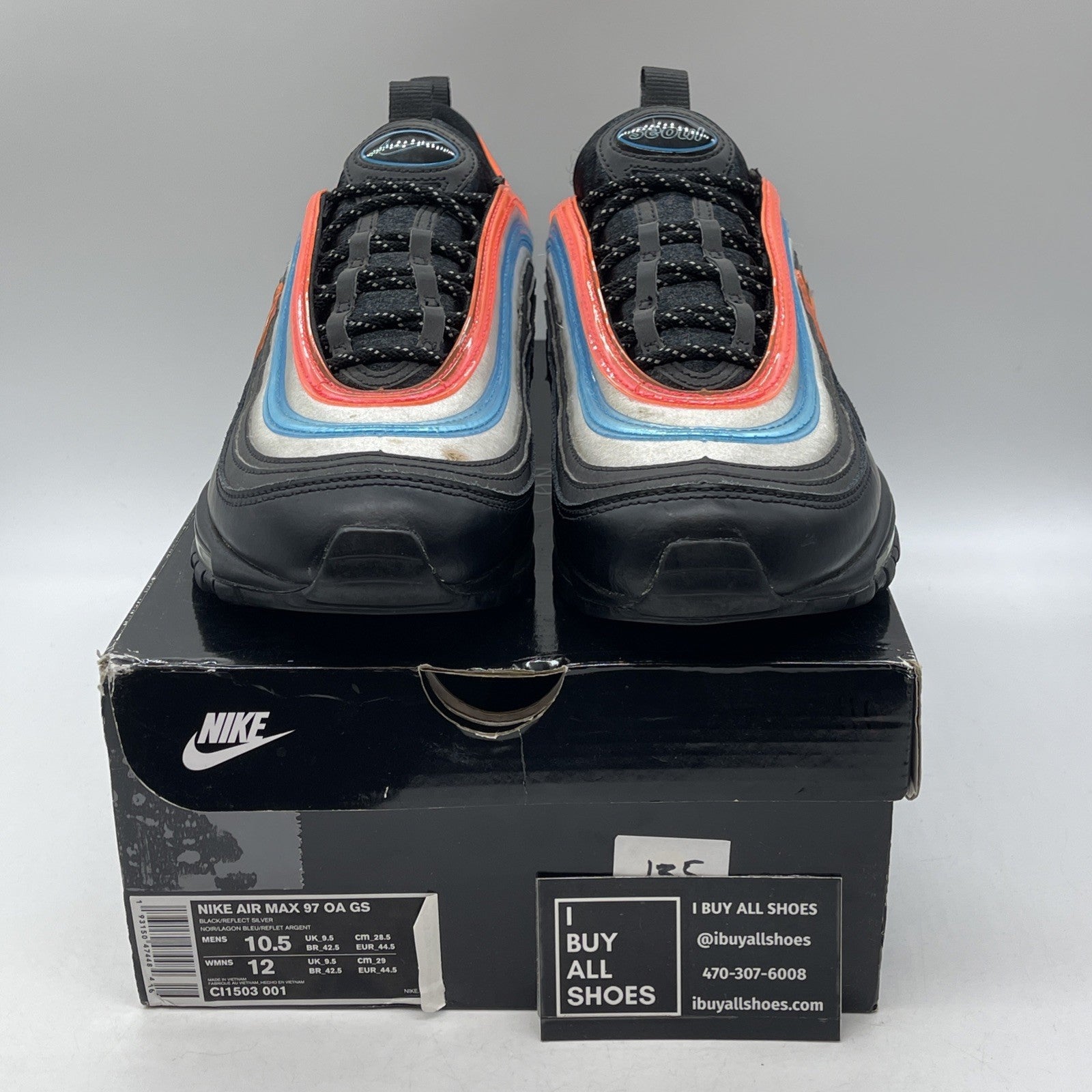 Size 10.5 - Nike Air Max 97 On Air: Neon Seoul  Black Blue Leather (CI1503-001)