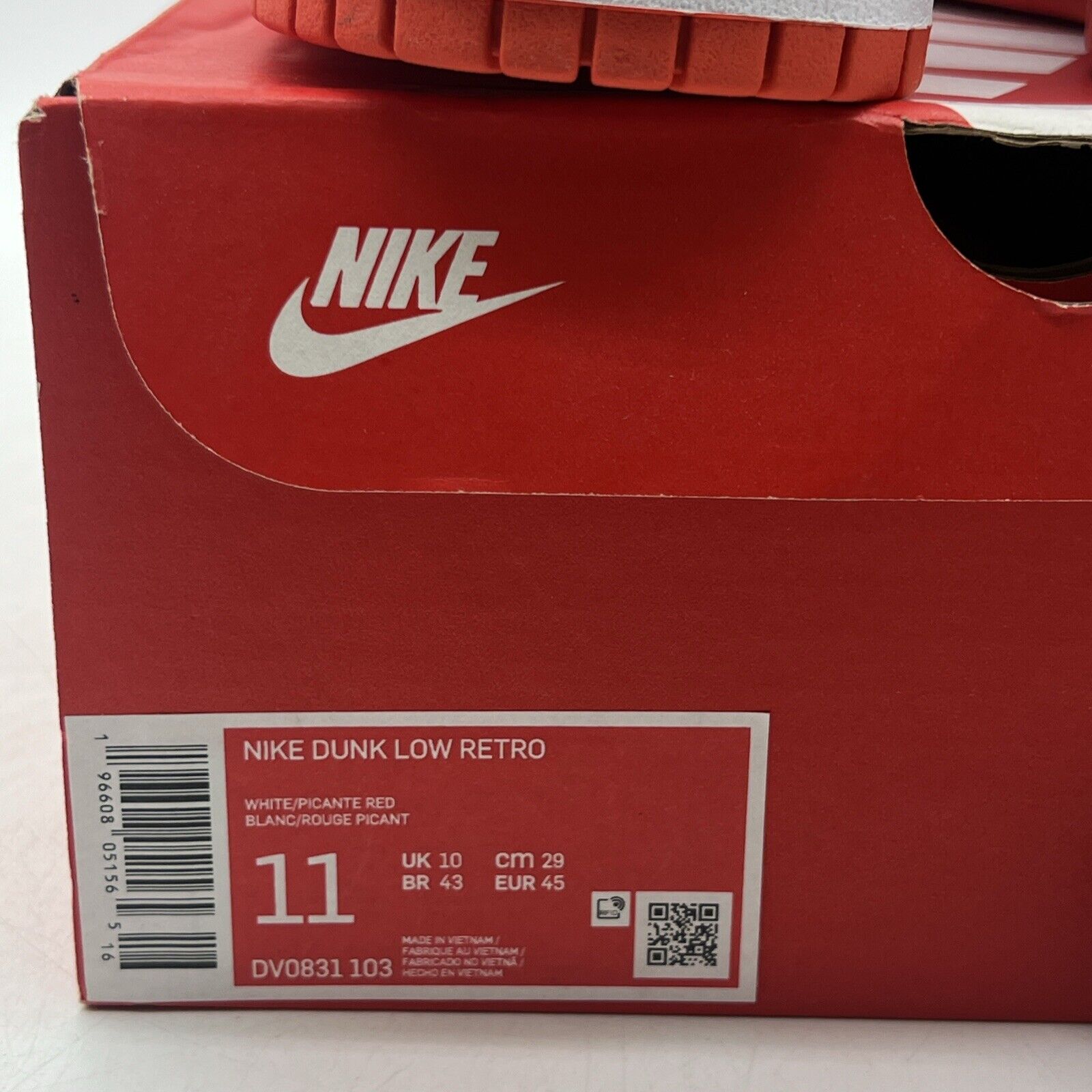 Size 11 - Nike Dunk Low Picante Red White Leather (DV0831-103)