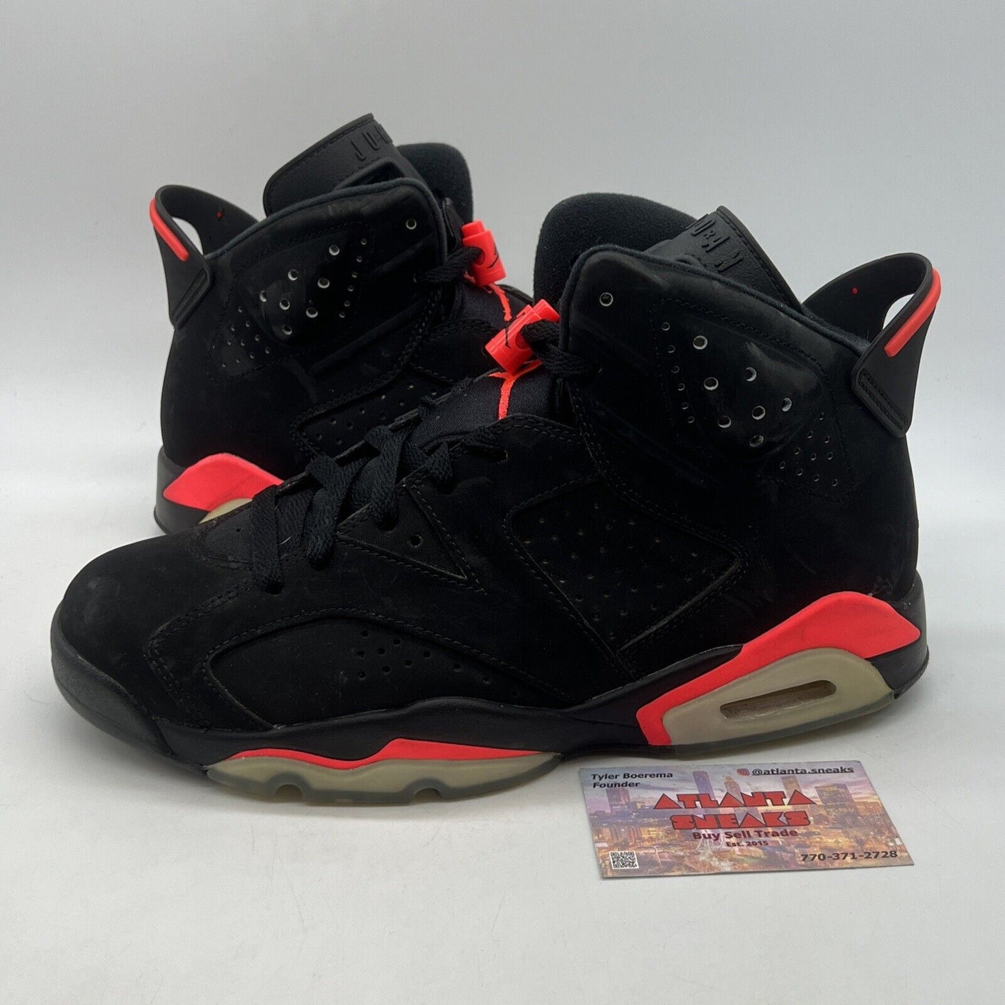 Size 9 - Jordan 6 Retro Infrared Black 2014 Black Suede (384664-023)