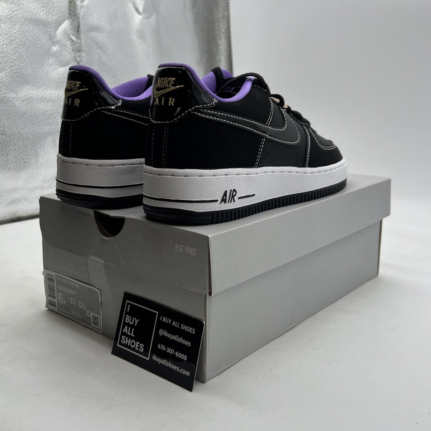 Size 6Y - Nike Air Force 1 Black White Purple (DQ0300-001)