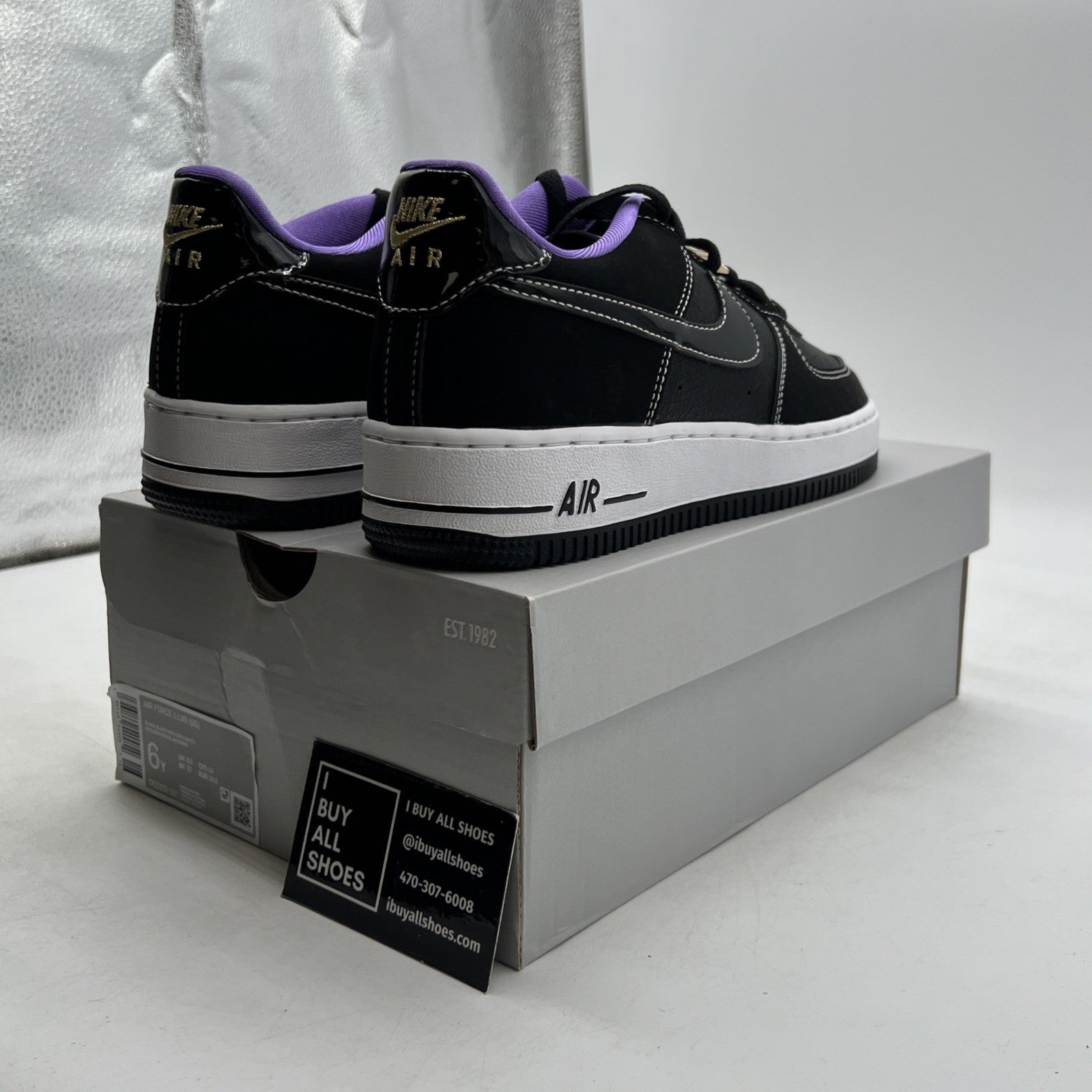 Size 6Y - Nike Air Force 1 Black White Purple (DQ0300-001)