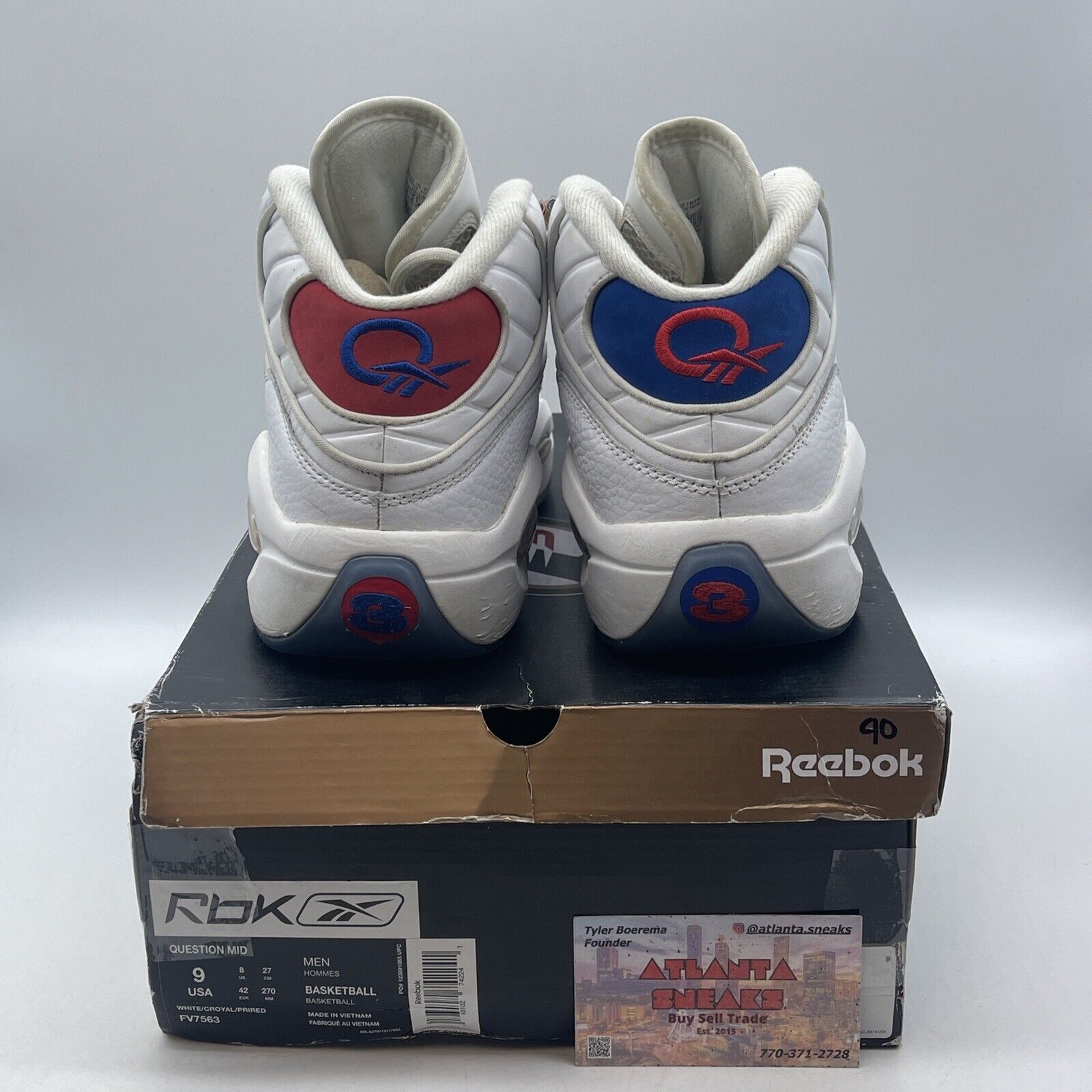 Size 9 - Reebok Question Mid Double Cross red Blue Leather Suede (FV7563)