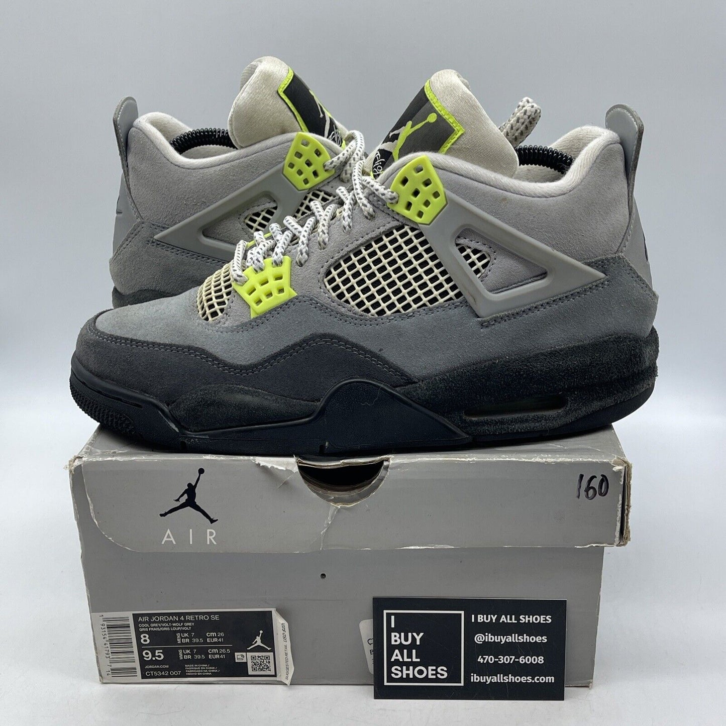 Size 8 - Jordan 4 Retro SE Mid Neon 95 Grey Black Suede (CT5342-007)