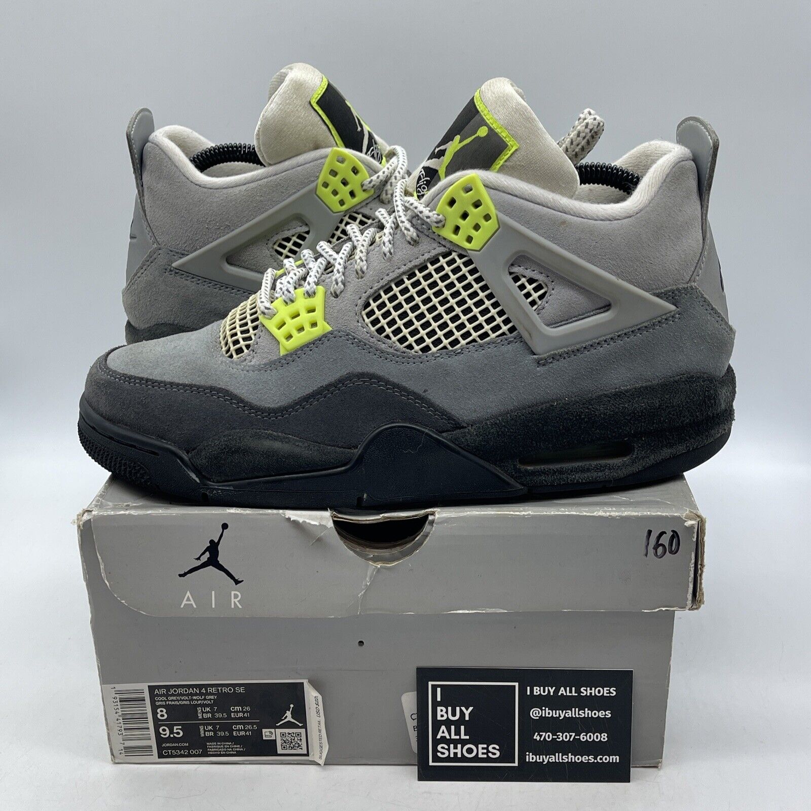 Size 8 - Jordan 4 Retro SE Mid Neon 95 Grey Black Suede (CT5342-007)