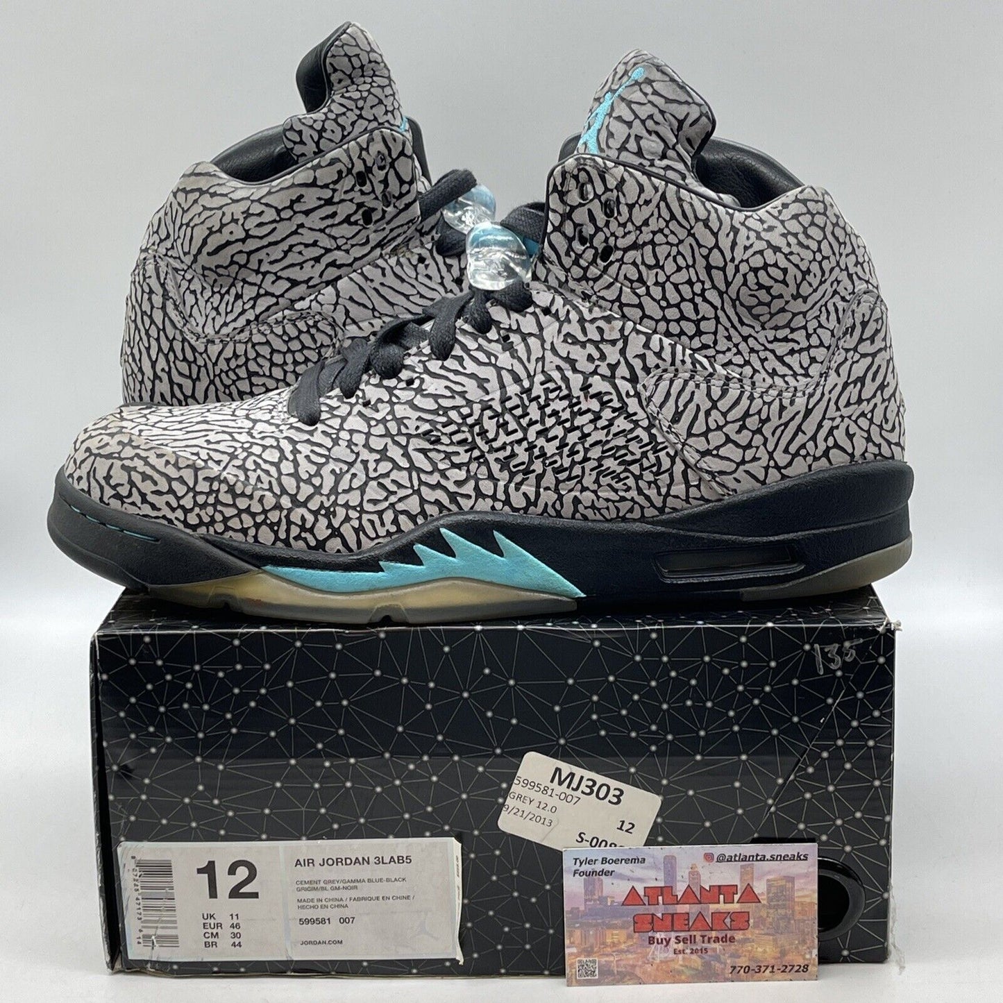 Size 12 - Air Jordan 5 Retro 3Lab5 Black Grey Suede Blue Leather (599581-007)