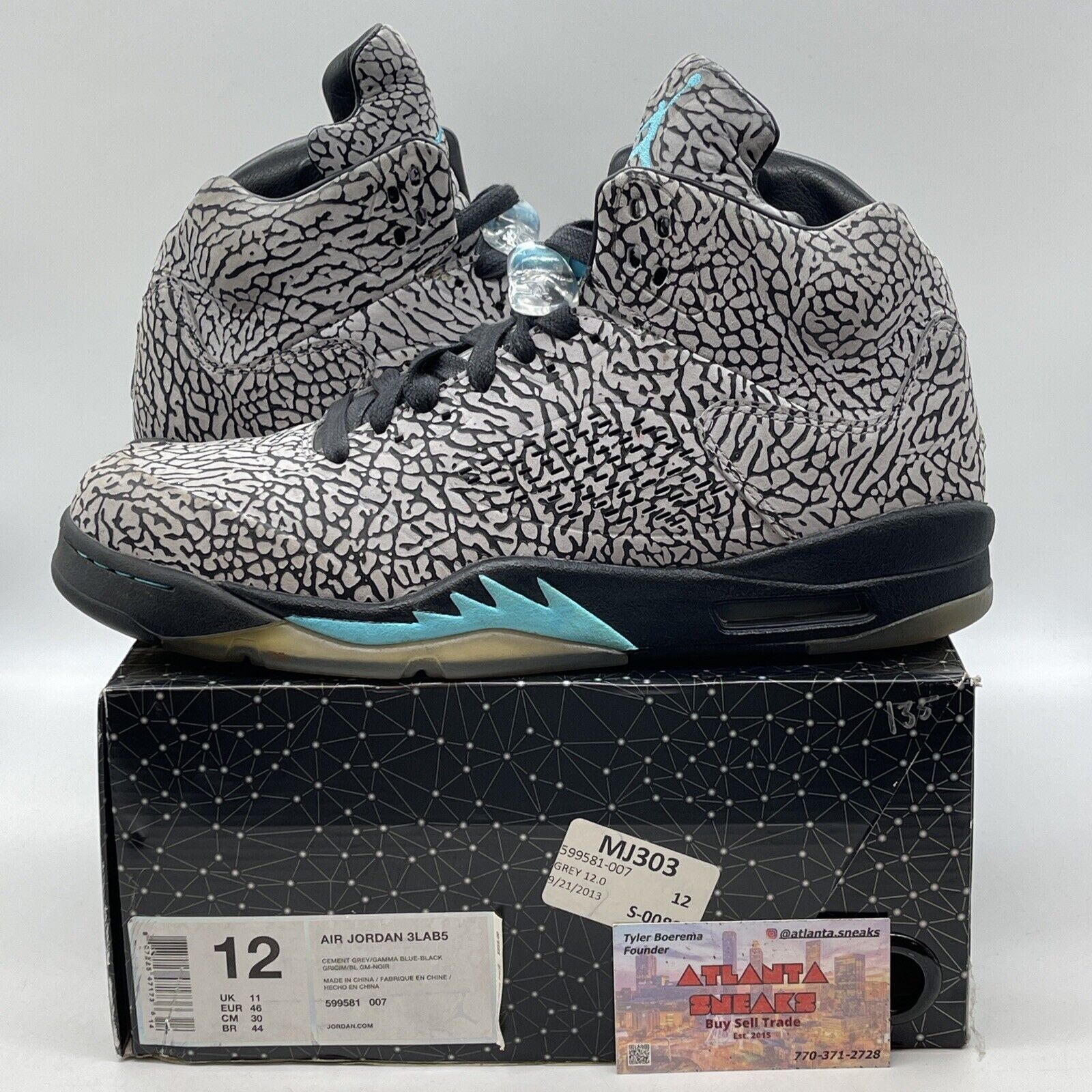 Size 12 - Air Jordan 5 Retro 3Lab5 Black Grey Suede Blue Leather (599581-007)