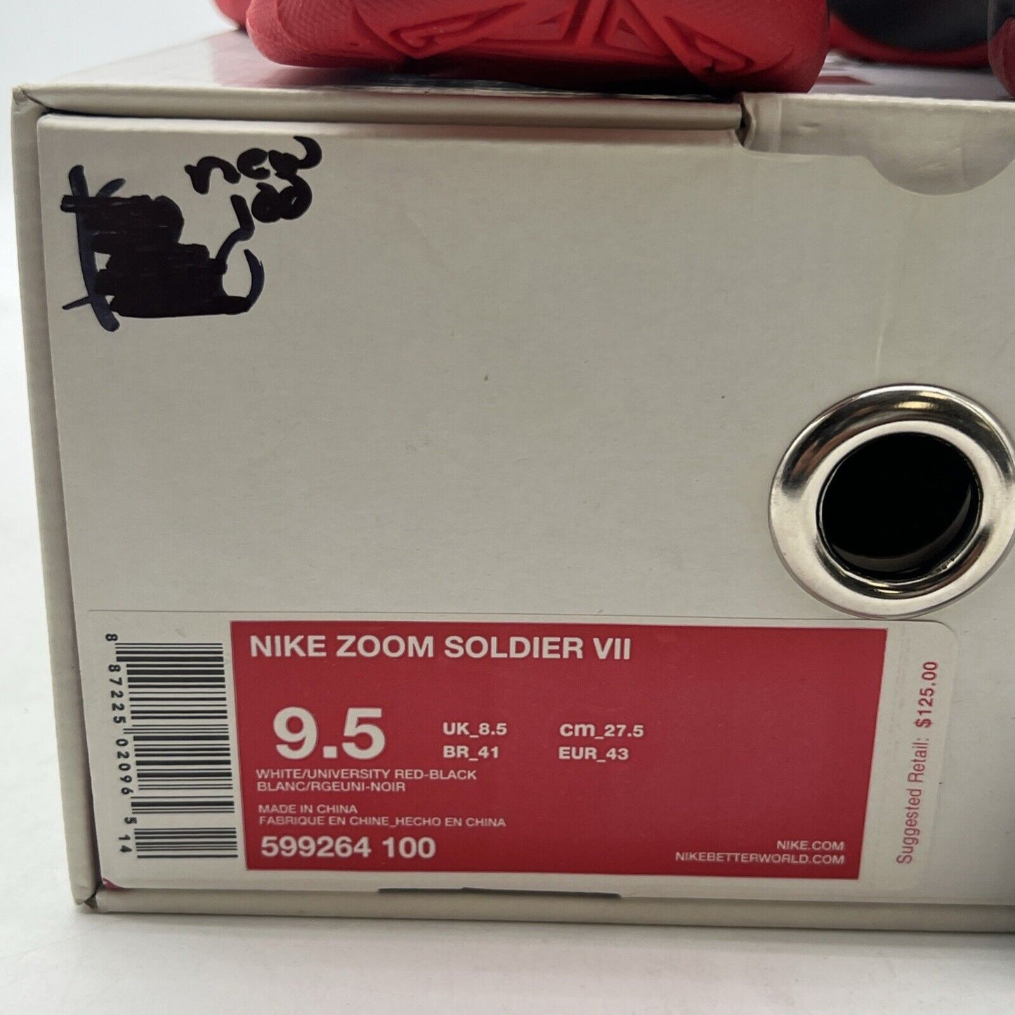 Size 9.5 - Nike LeBron Zoom Soldier 7 White Red Black (599264-100)