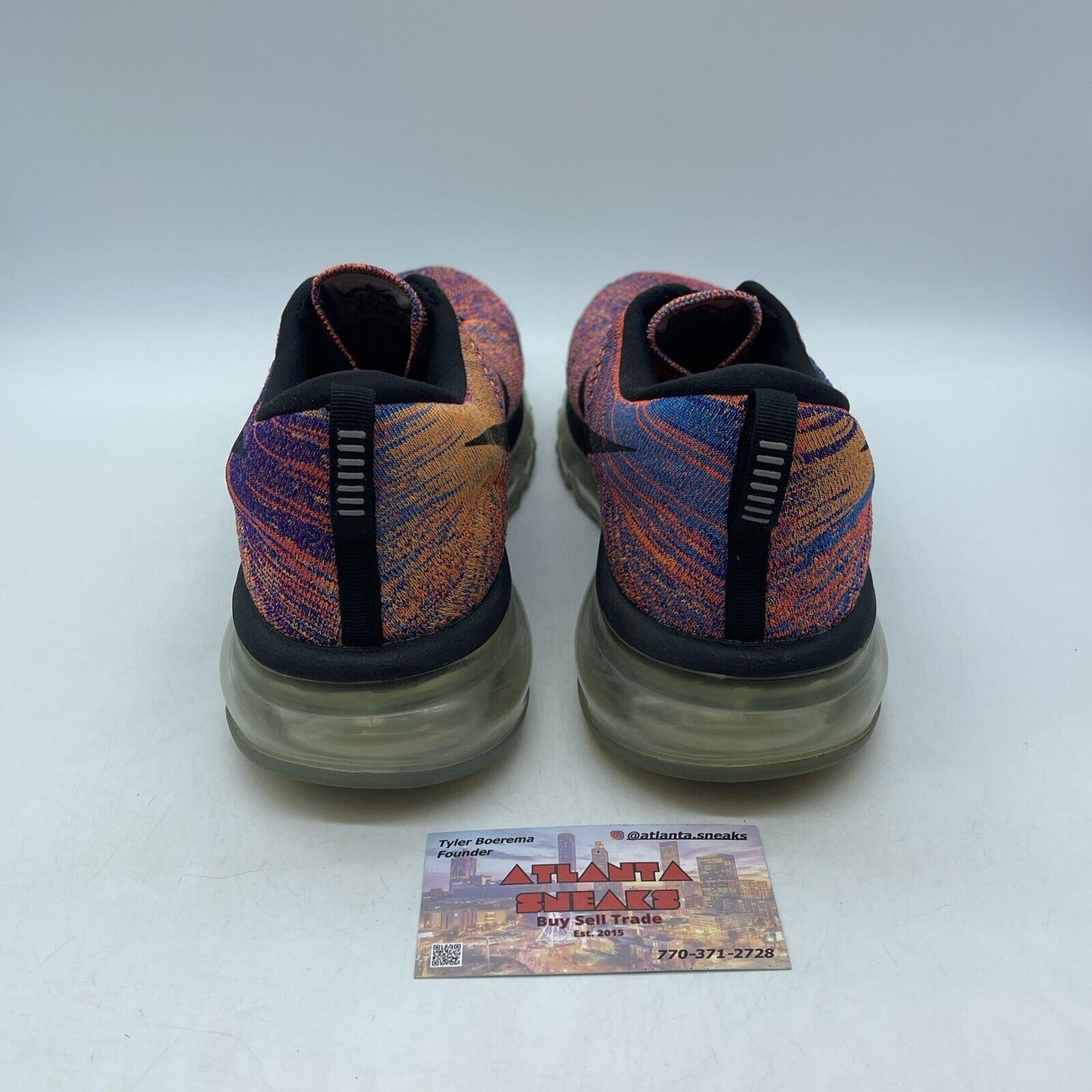 Size 10.5 - Nike Flyknit Air Max Blue Concord Crimson Orange Suede (620469-404)