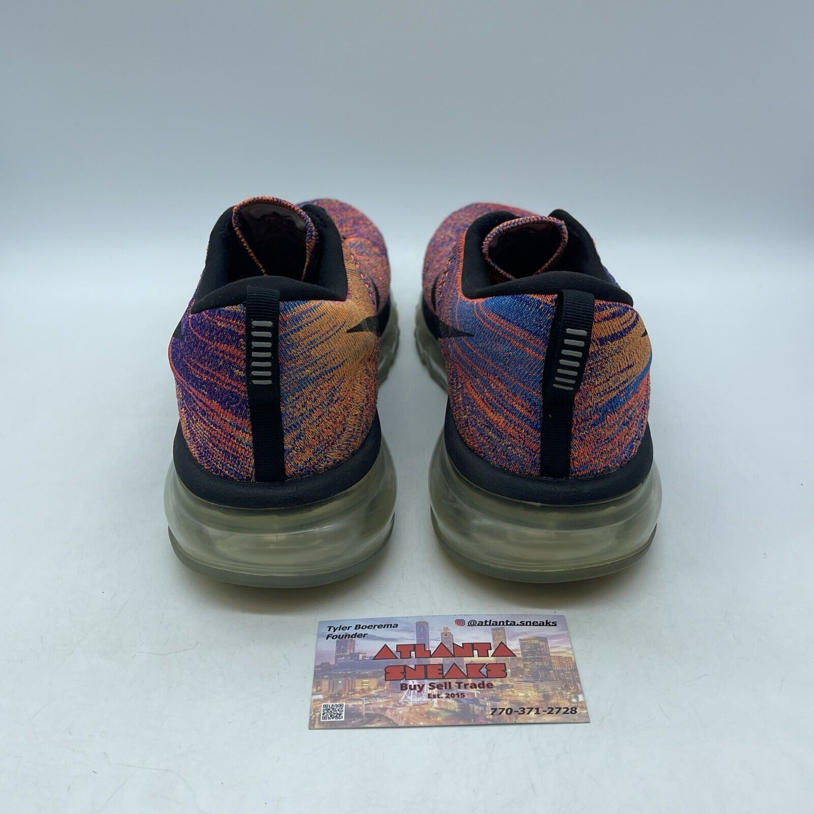 Size 10.5 - Nike Flyknit Air Max Blue Concord Crimson Orange Suede (620469-404)