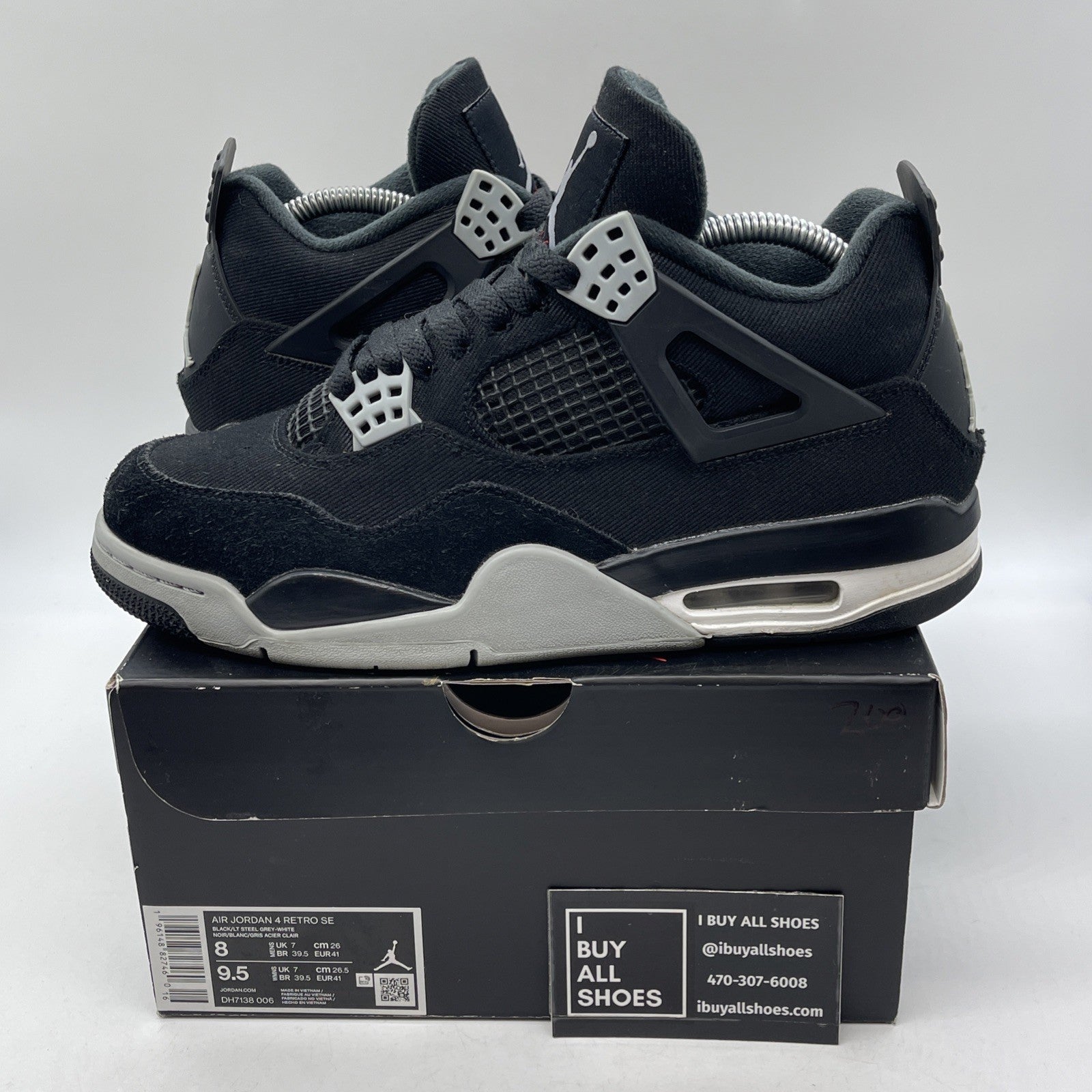 Size 8 - Jordan 4 Retro SE Mid Black Canvas Grey Suede (DH7138-006)