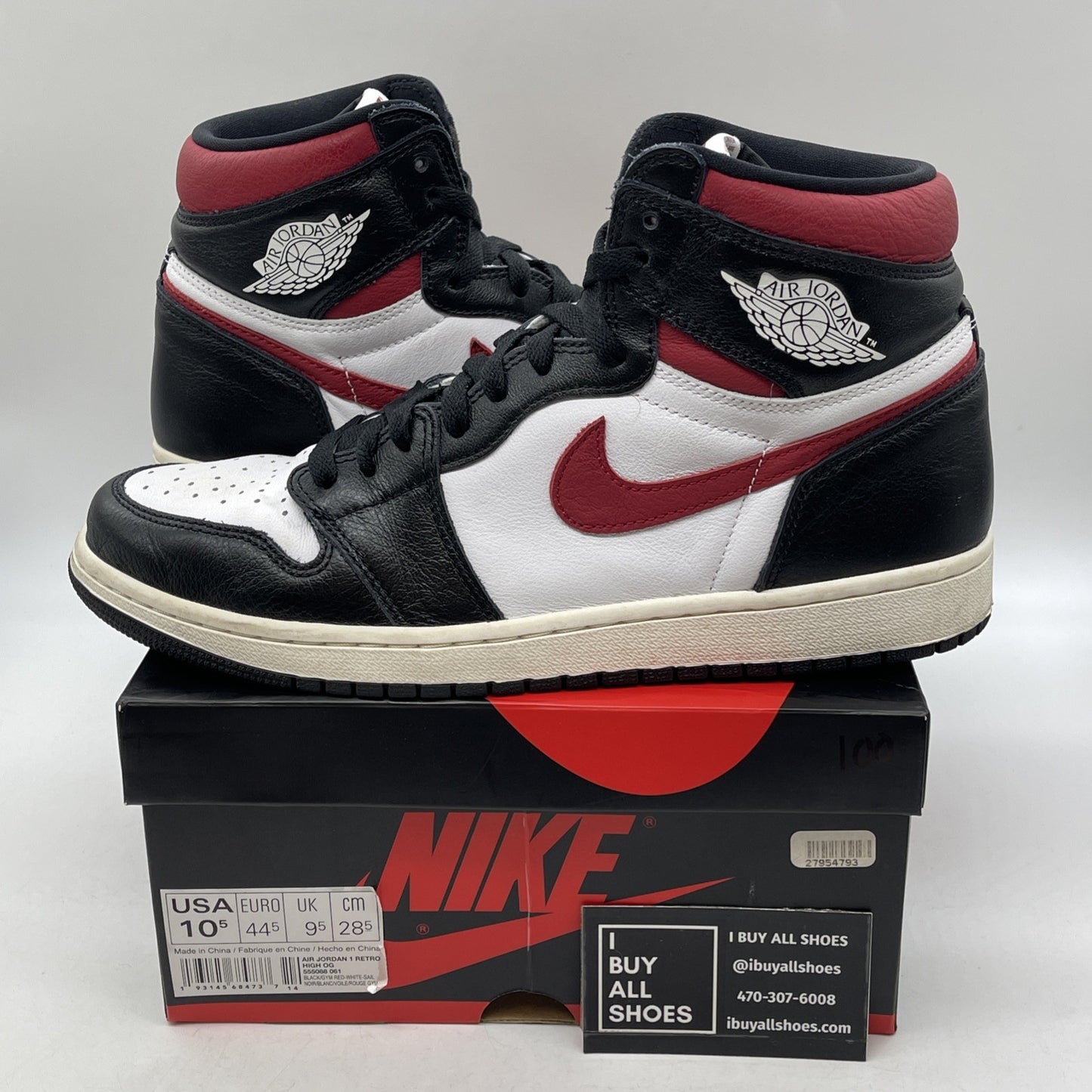 Size 10.5 - Jordan 1 Retro High OG Gym Red Black White Leather (555088-061)