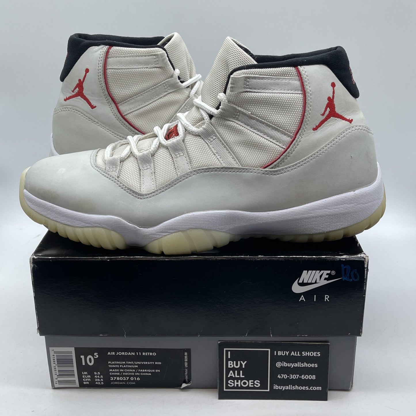 Size 10.5 - Air Jordan 11 Retro Platinum Tint Black Suede (378037-016)