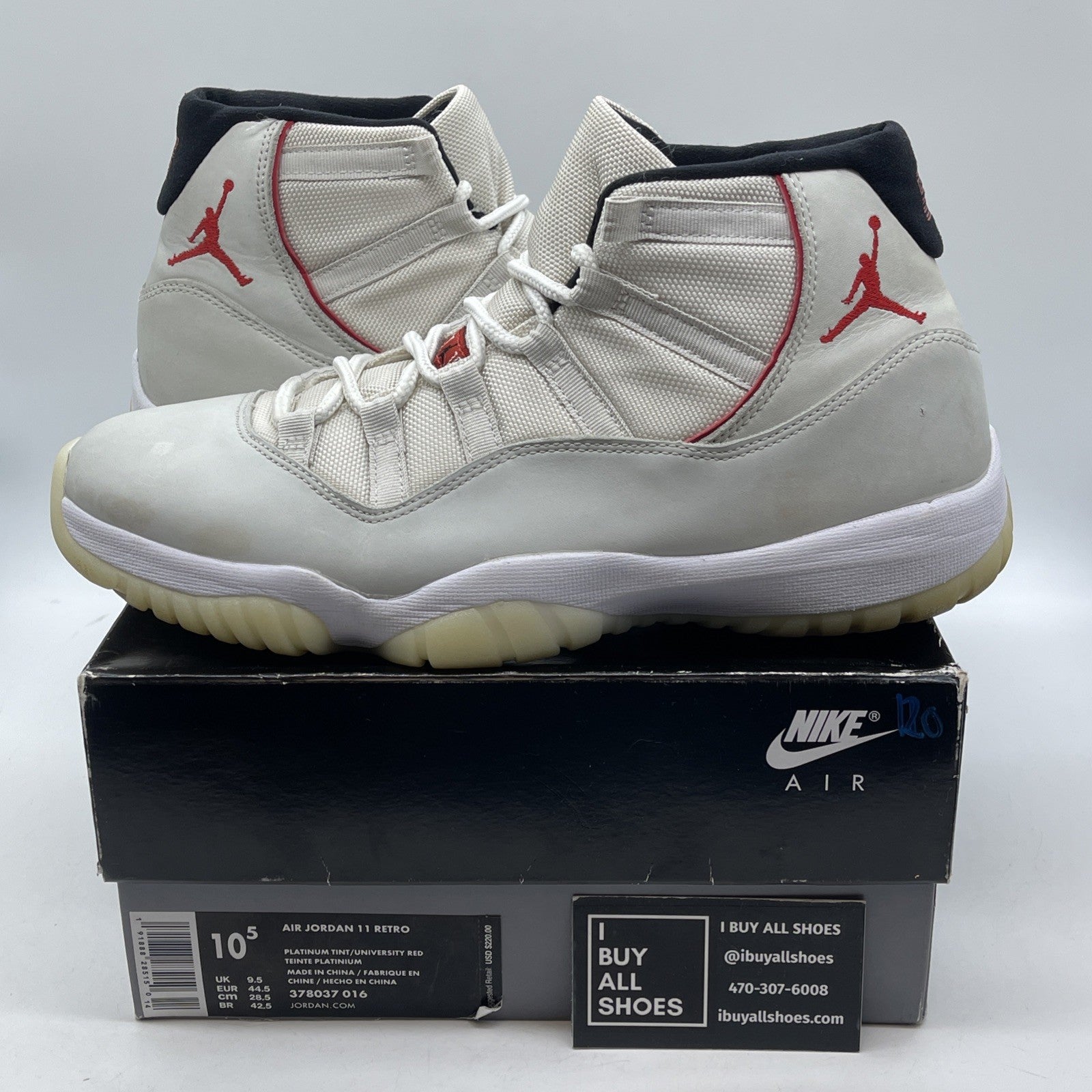 Size 10.5 - Air Jordan 11 Retro Platinum Tint Black Suede (378037-016)