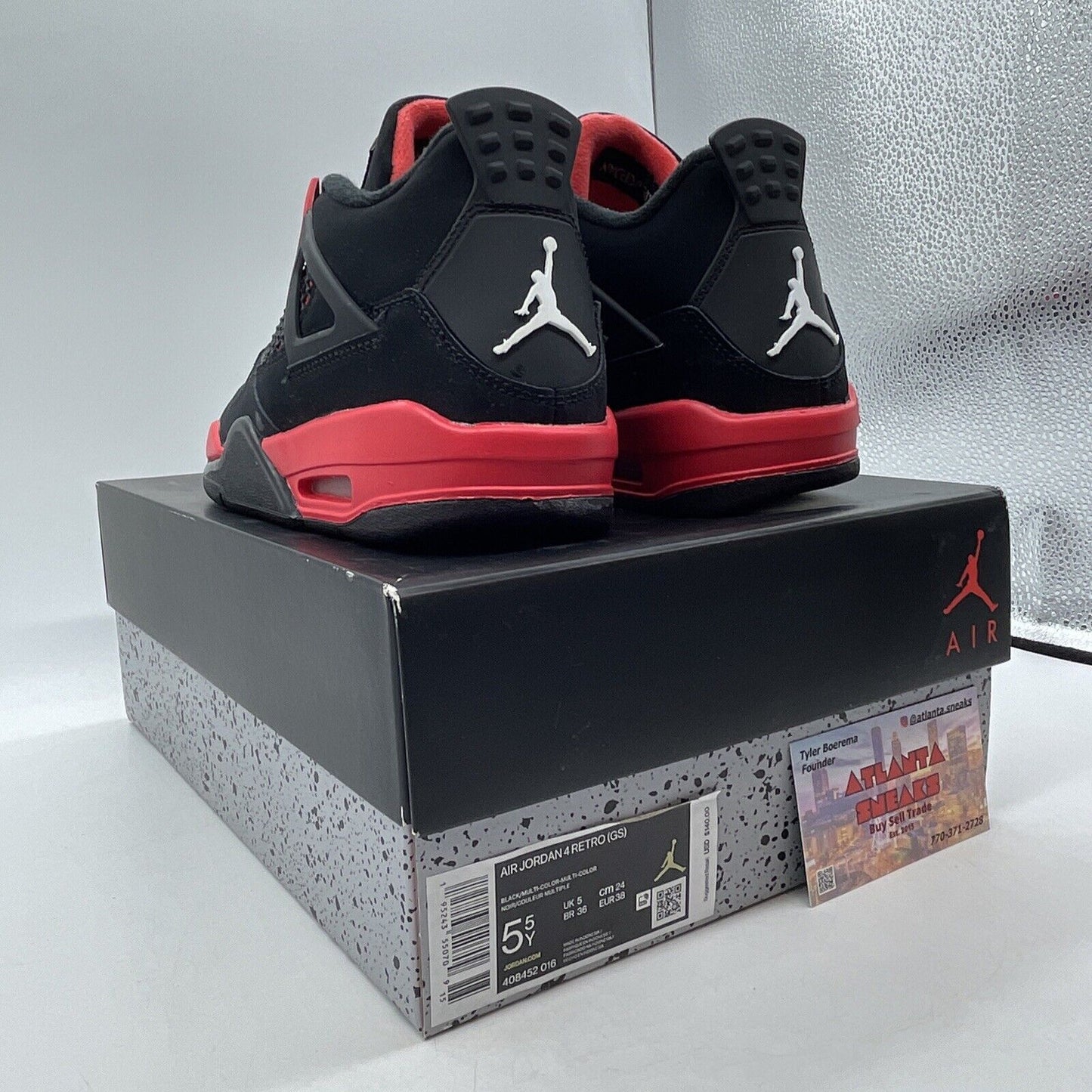 Size 5.5Y - Jordan 4 Retro Mid Red Thunder Red White Black Suede (408452-016)