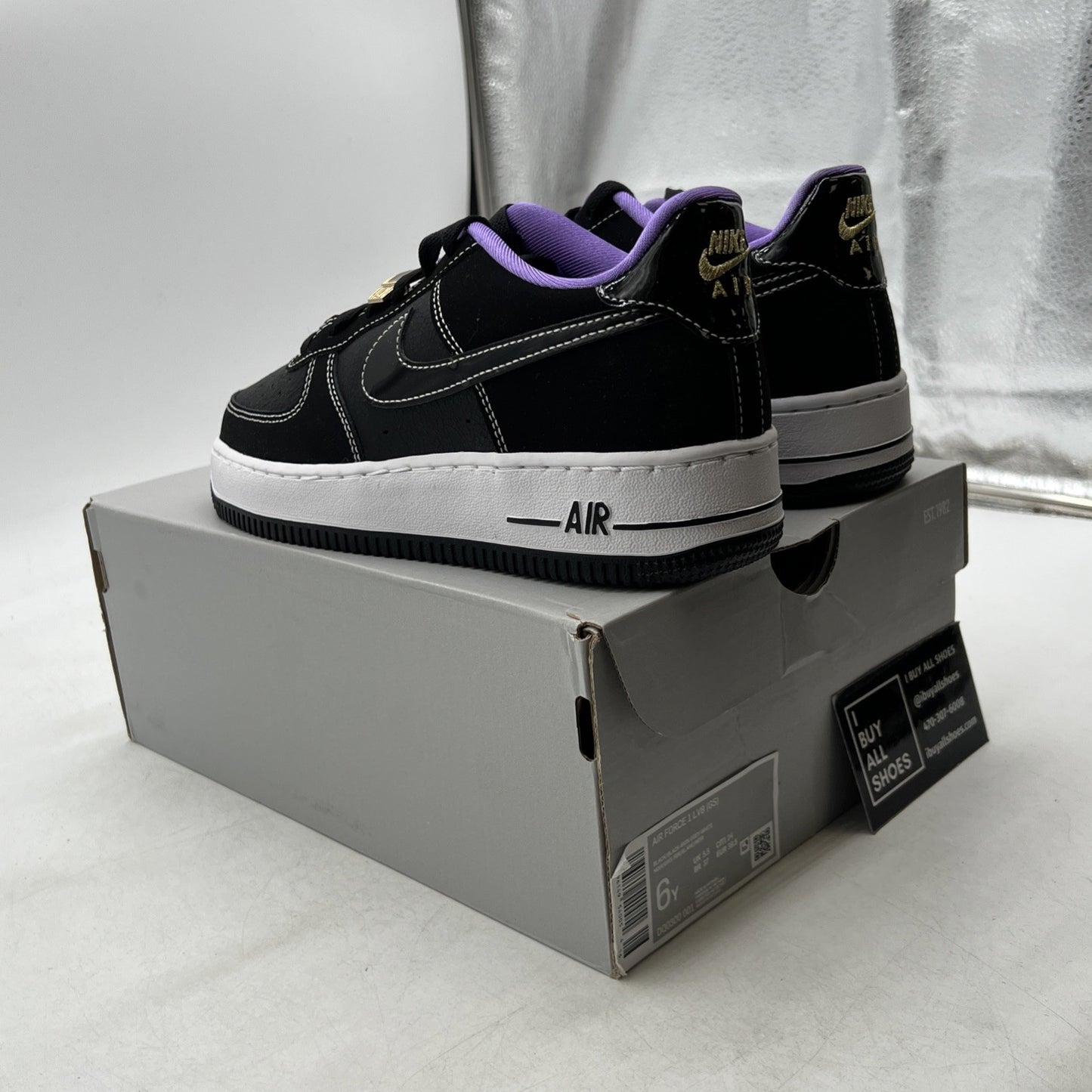 Size 6Y - Nike Air Force 1 Black White Purple (DQ0300-001)