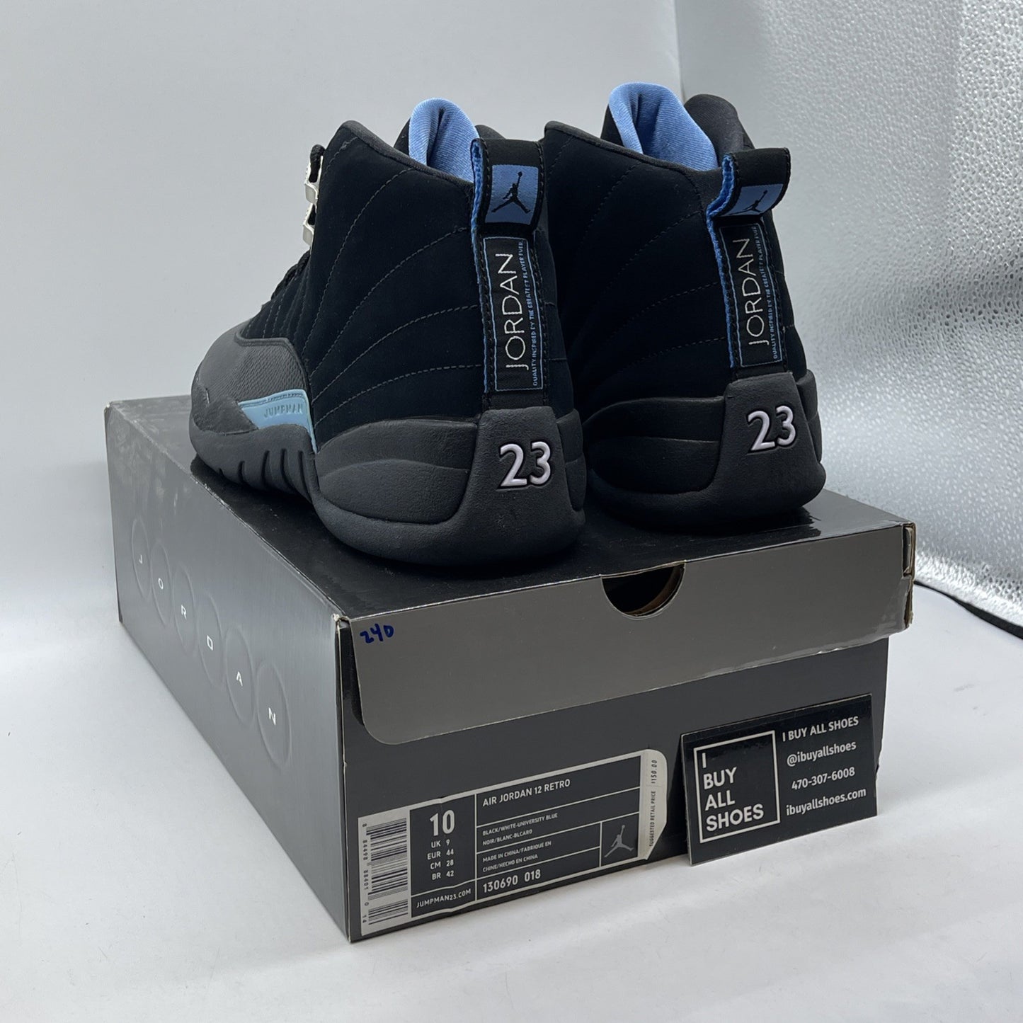 Size 10 - Air Jordan 12 Retro 2009 Nubuck Black Blue Suede (130690-018)