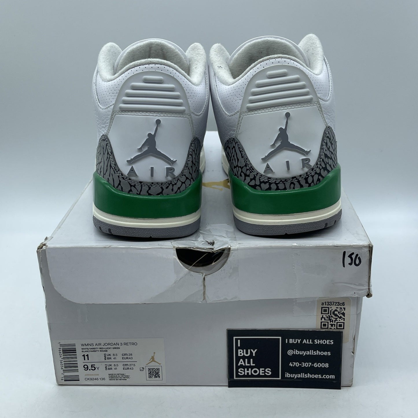 Size 11W - Jordan 3 Retro Lucky Green Grey White Suede Leather (CK9246-136)