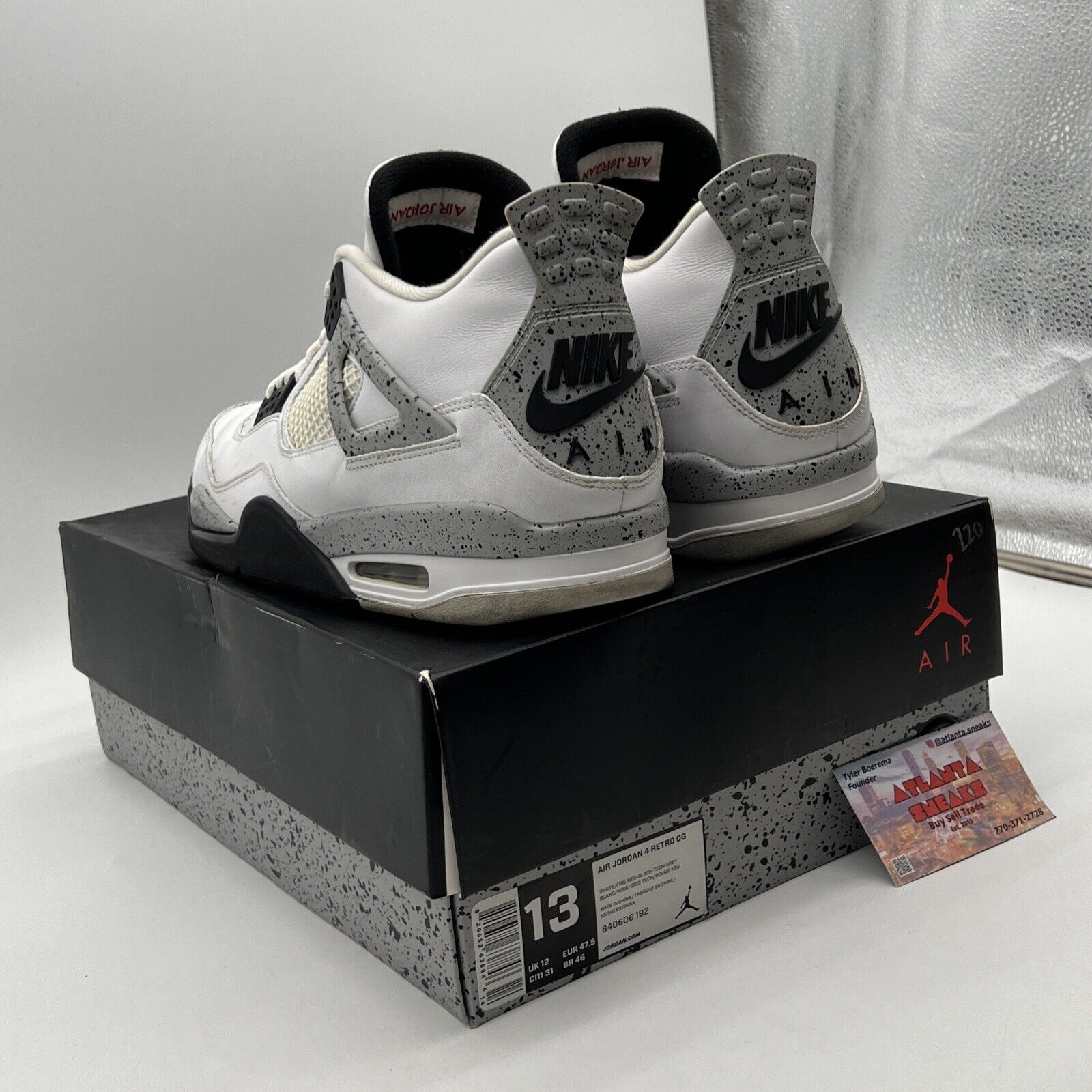 Size 13 - Jordan 4 Retro OG Mid White Cement Black Grey Leather (840606-192)