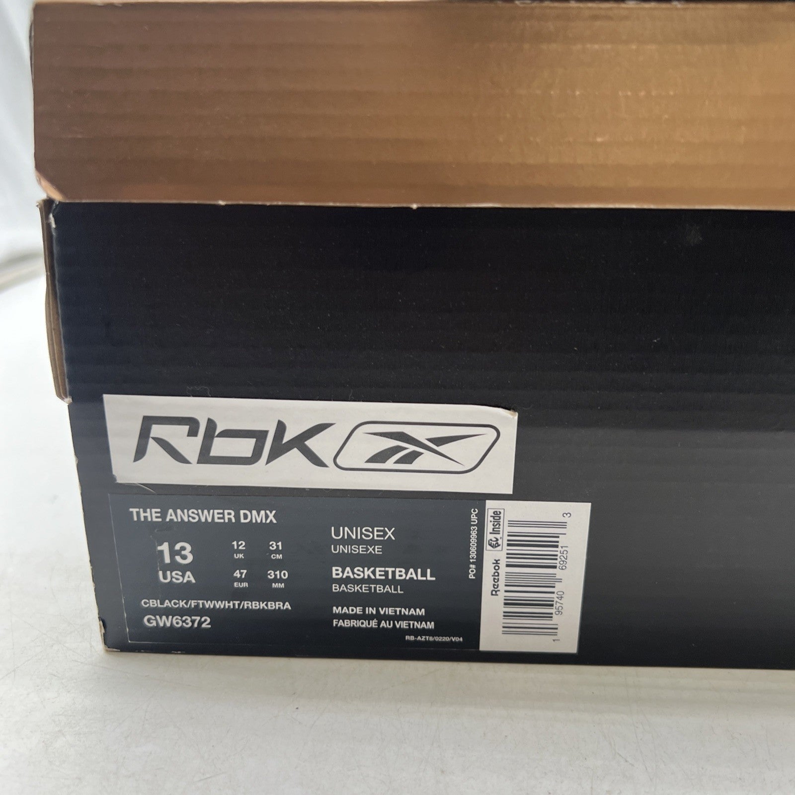 Size 13 - Reebok The Answer DMX 2022 Black White Gold (GW6372)