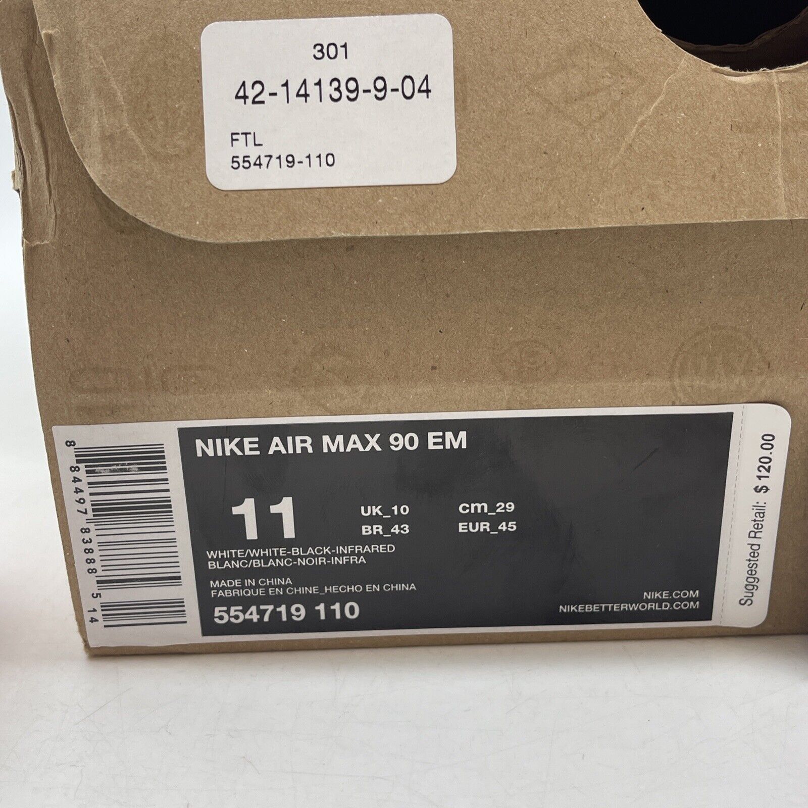 Size 10 - Nike Air Max 90 Em White Pink Black Leather (554719-110)