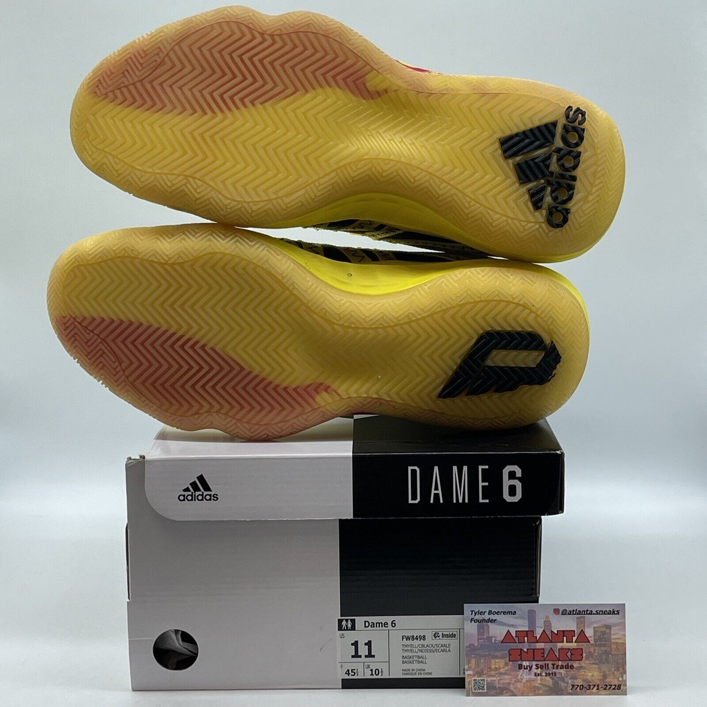Size 11 - adidas Dame 6 Hot Rod Yellow Black Red (FW8498)