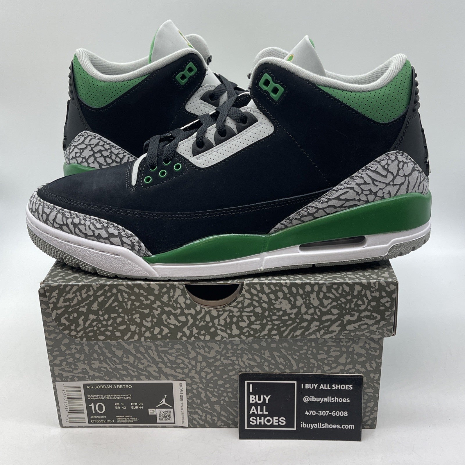 Size 10 - Jordan 3 Retro Mid Pine Green Grey Black Suede (CT8532-030)
