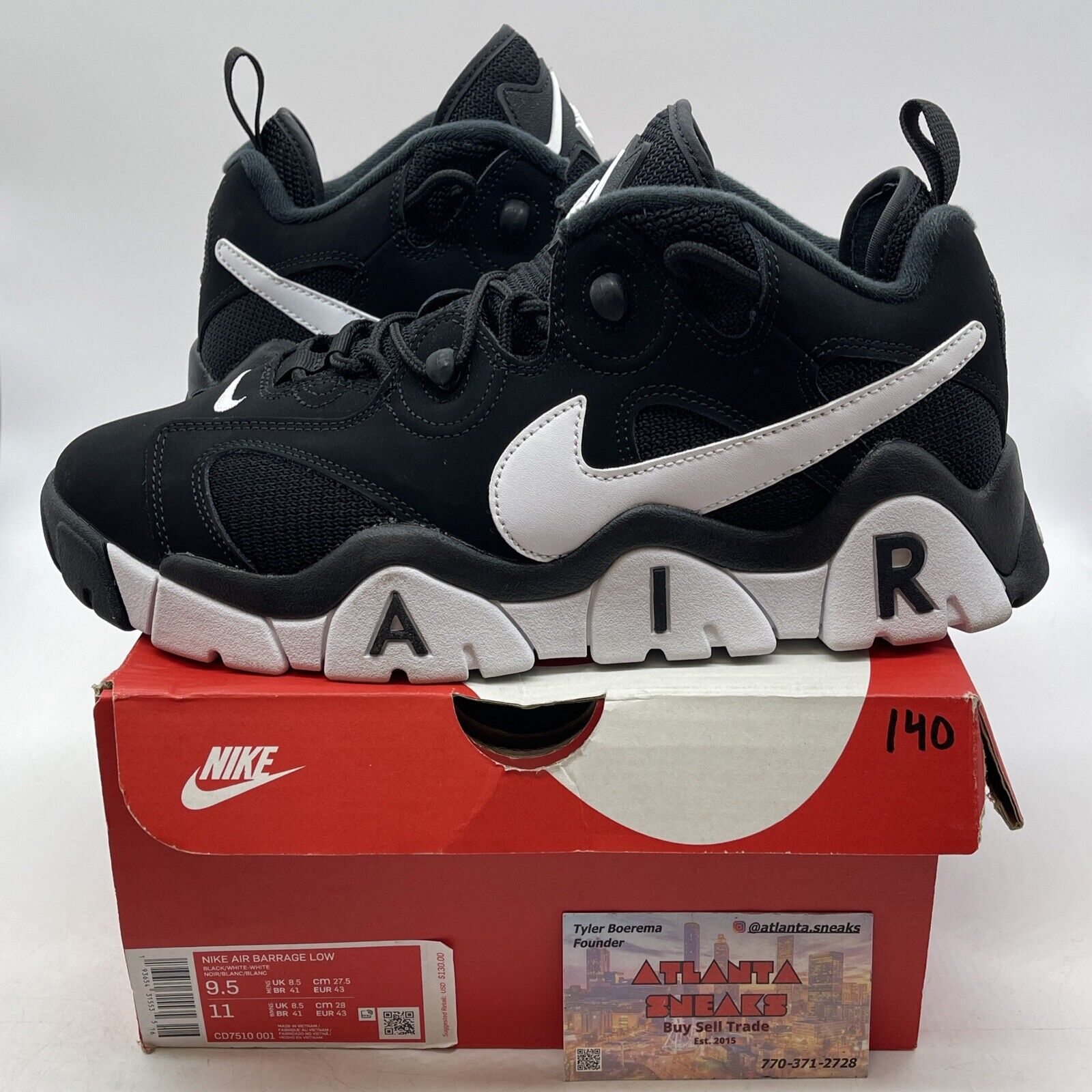 Size 9.5 - Nike Air Barrage Low Black White Suede (CD7510-001)