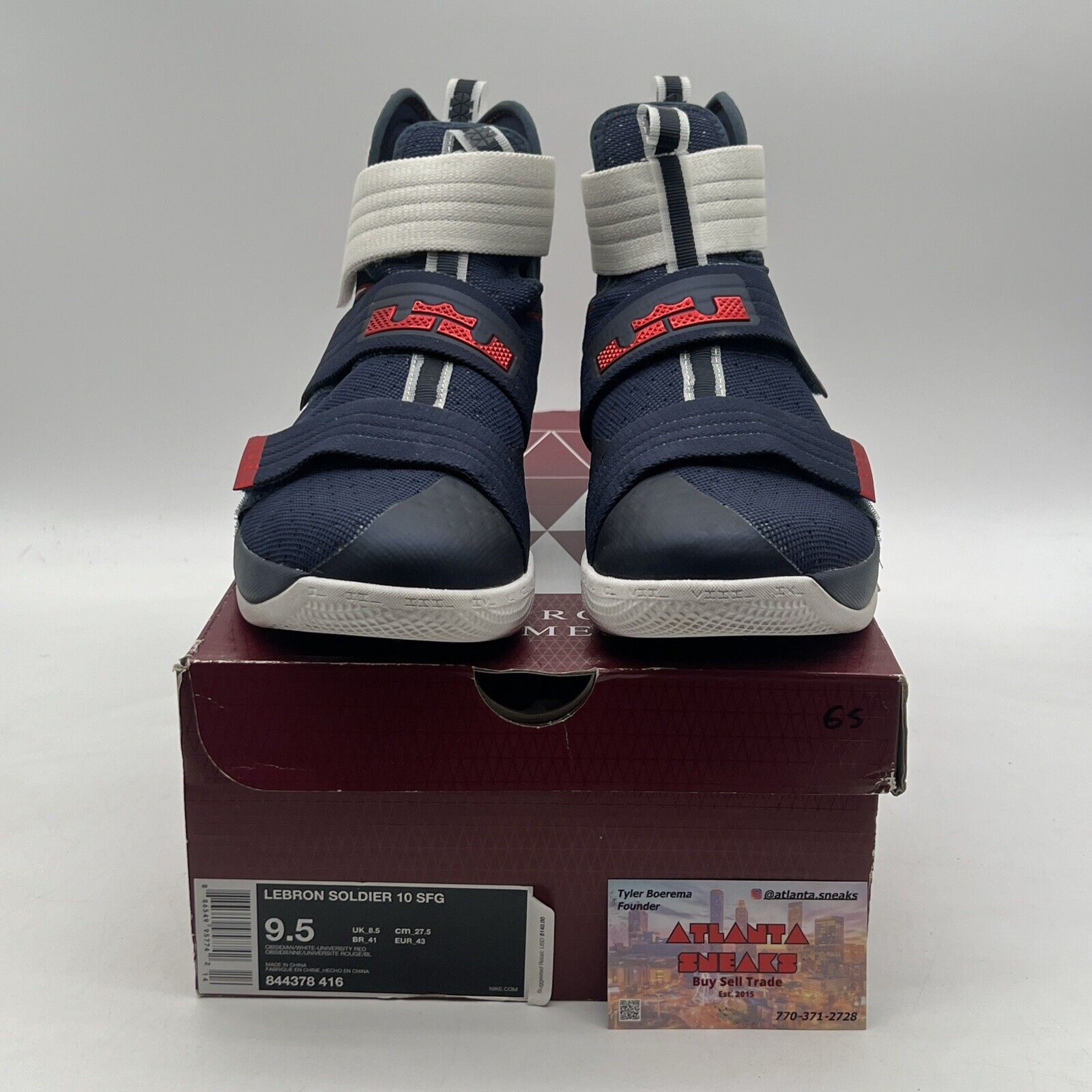 Size 9.5 - Nike LeBron Soldier 10 Navy Red White (844378-416)