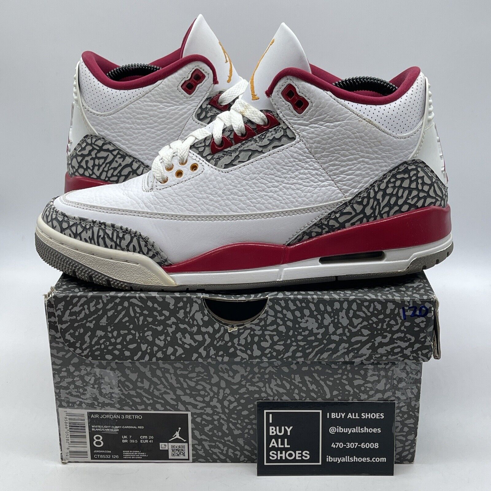 Size 8 - Jordan 3 Retro Mid Cardinal Red White Suede Leather (CT8532-126)